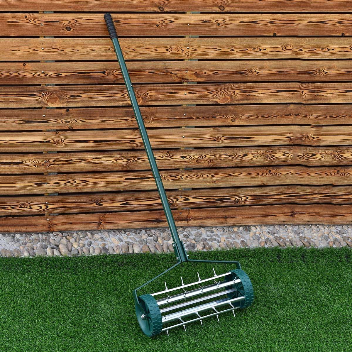 Scarificateur manuel rouleau d'aérateur avec confortable longue poignée 44 x 15 x 126 cm vert - Image 3