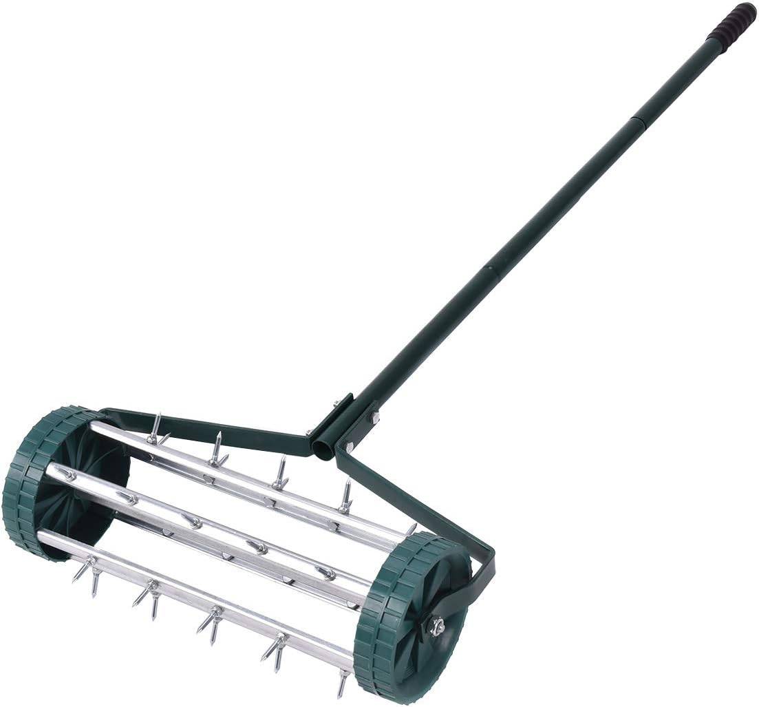 Scarificateur manuel rouleau d'aérateur avec confortable longue poignée 44 x 15 x 126 cm vert - Image 1