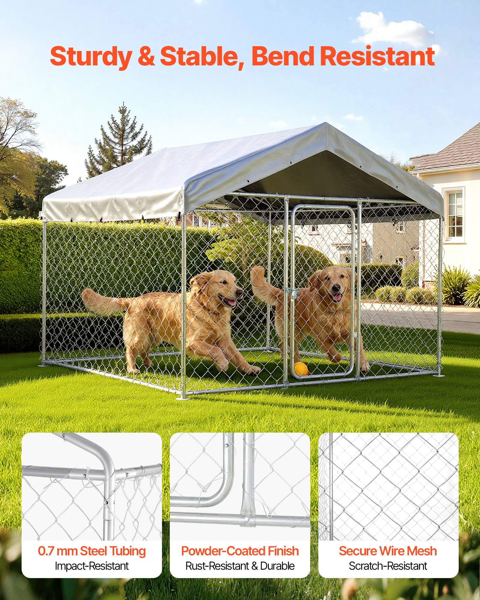 Vevor - VEVOR Chenil extérieur 2x2x1,6 m, enclos robuste pour grands chiens, toit PE anti-UV, verrou sécurisé - Image 2