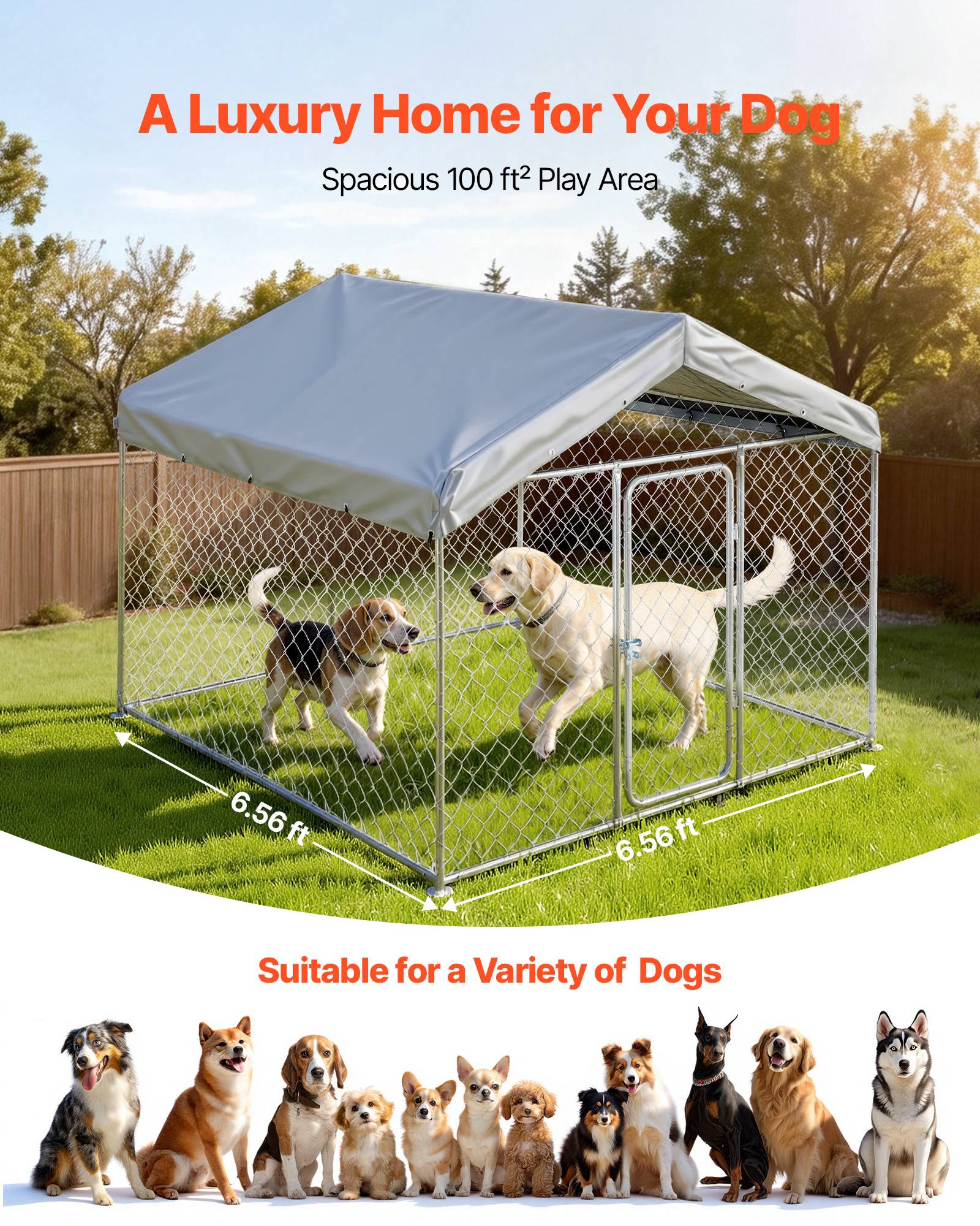 Vevor - VEVOR Chenil extérieur 2x2x1,6 m, enclos robuste pour grands chiens, toit PE anti-UV, verrou sécurisé - Image 4