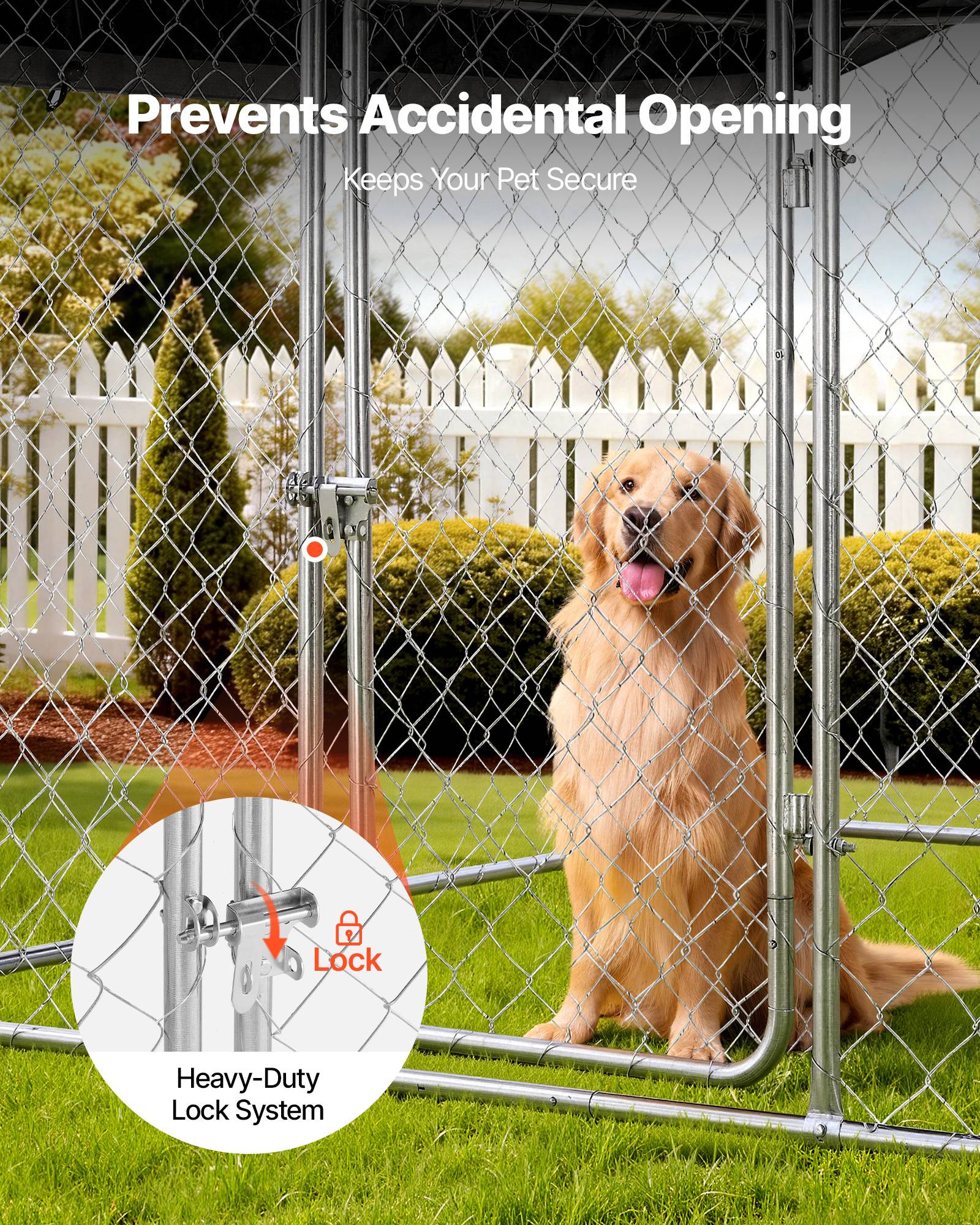 Vevor - VEVOR Chenil extérieur 2x2x1,6 m, enclos robuste pour grands chiens, toit PE anti-UV, verrou sécurisé - Image 7