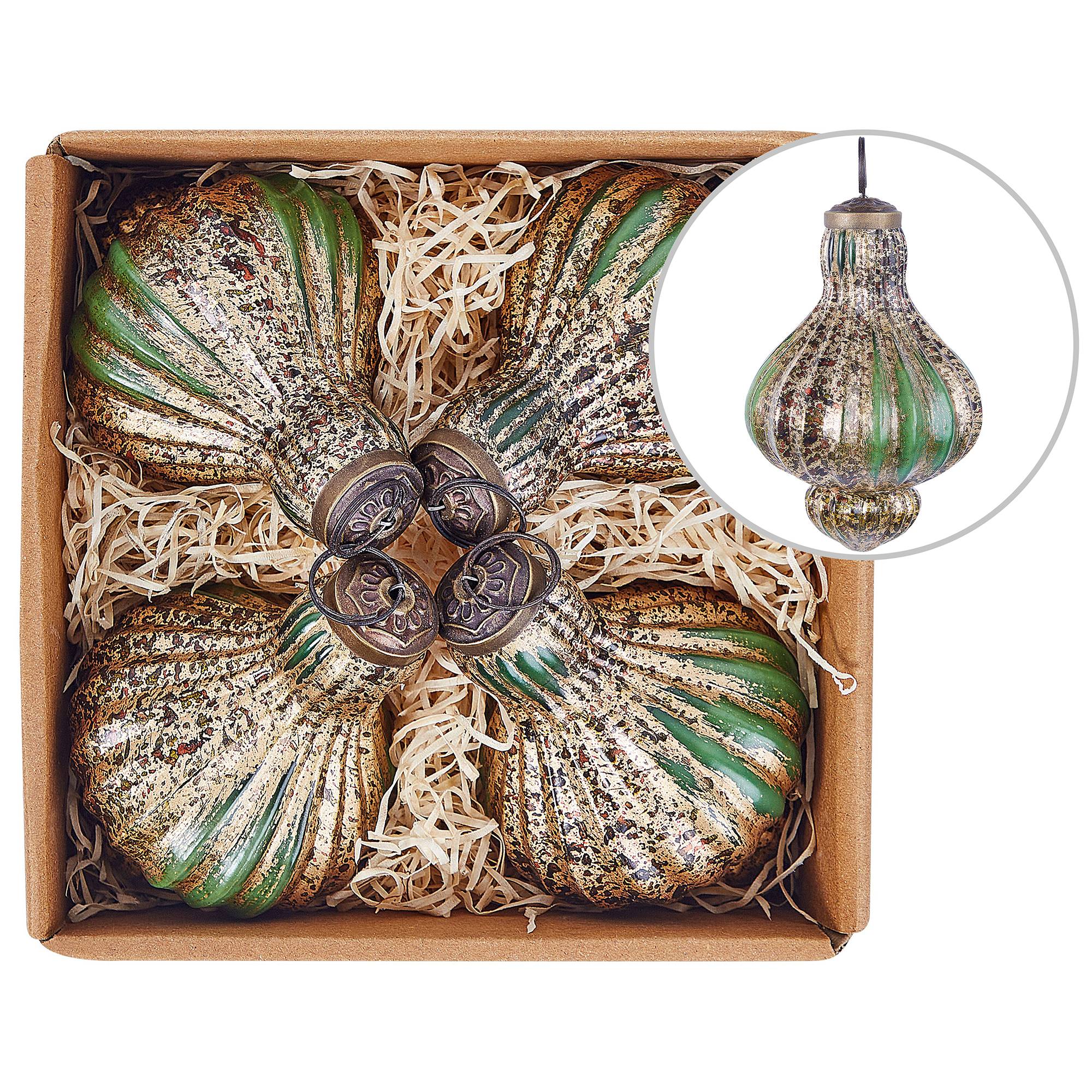 Beliani - Lot de 4 Boules en Verre Doré et Vert à Suspendre au Sapin de Noël Décoration Arbre Fêtes Effet Vieilli Vintage Fait à la Main - Imagen 1