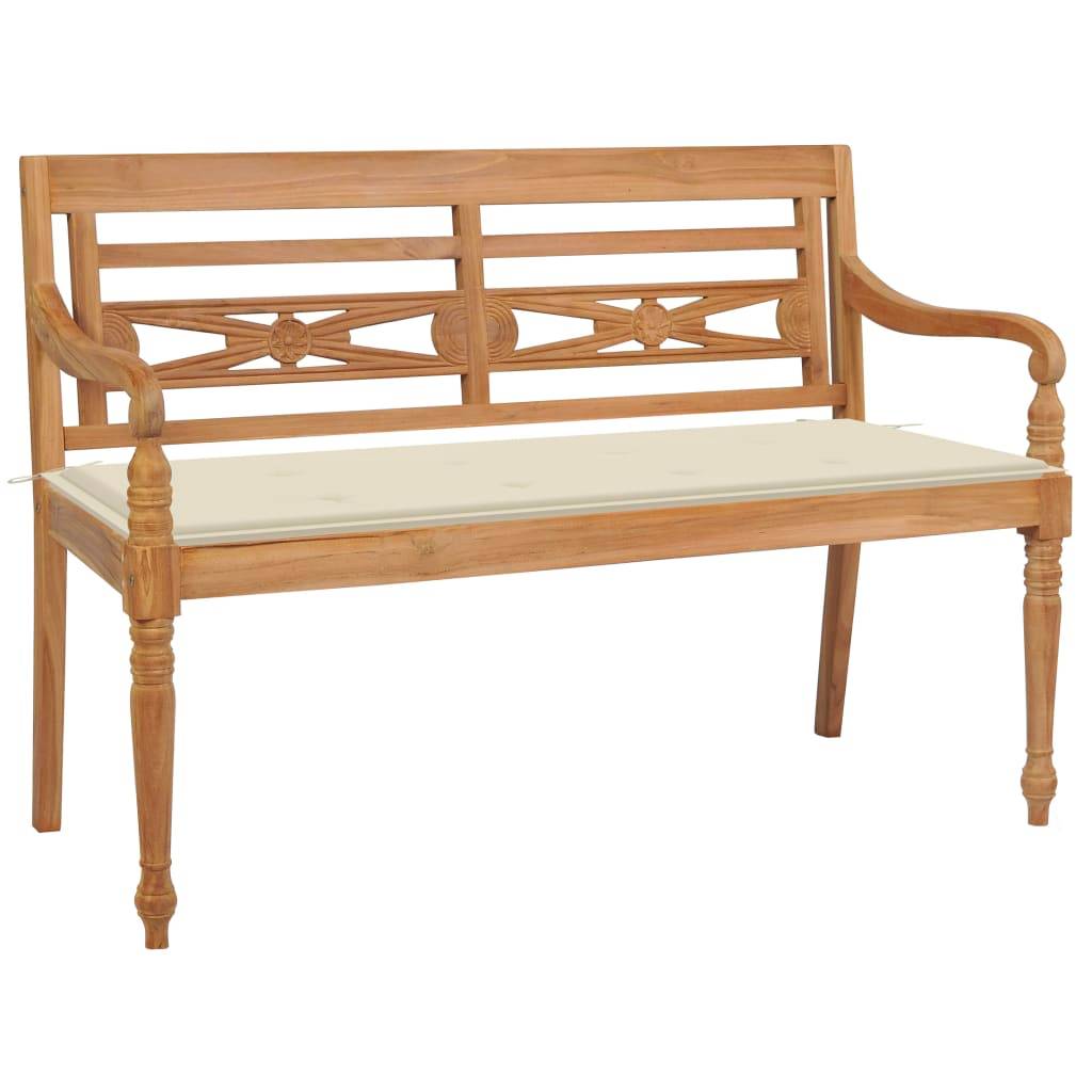Helloshop26 - Banc de jardin meuble de patio d'extérieur terrasse avec coussin crème 120 cm bois de teck massif - Imagen 1