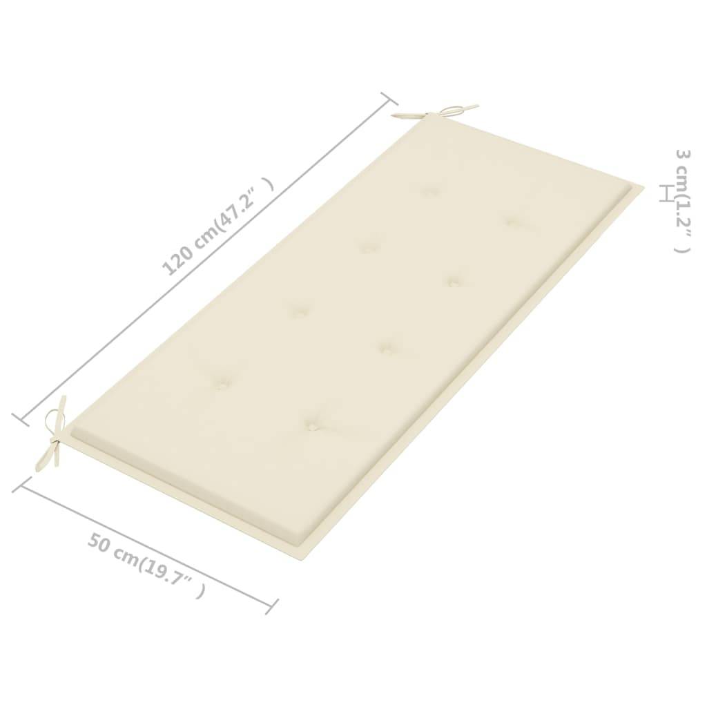 Helloshop26 - Banc de jardin meuble de patio d'extérieur terrasse avec coussin crème 120 cm bois de teck massif - Imagen 9