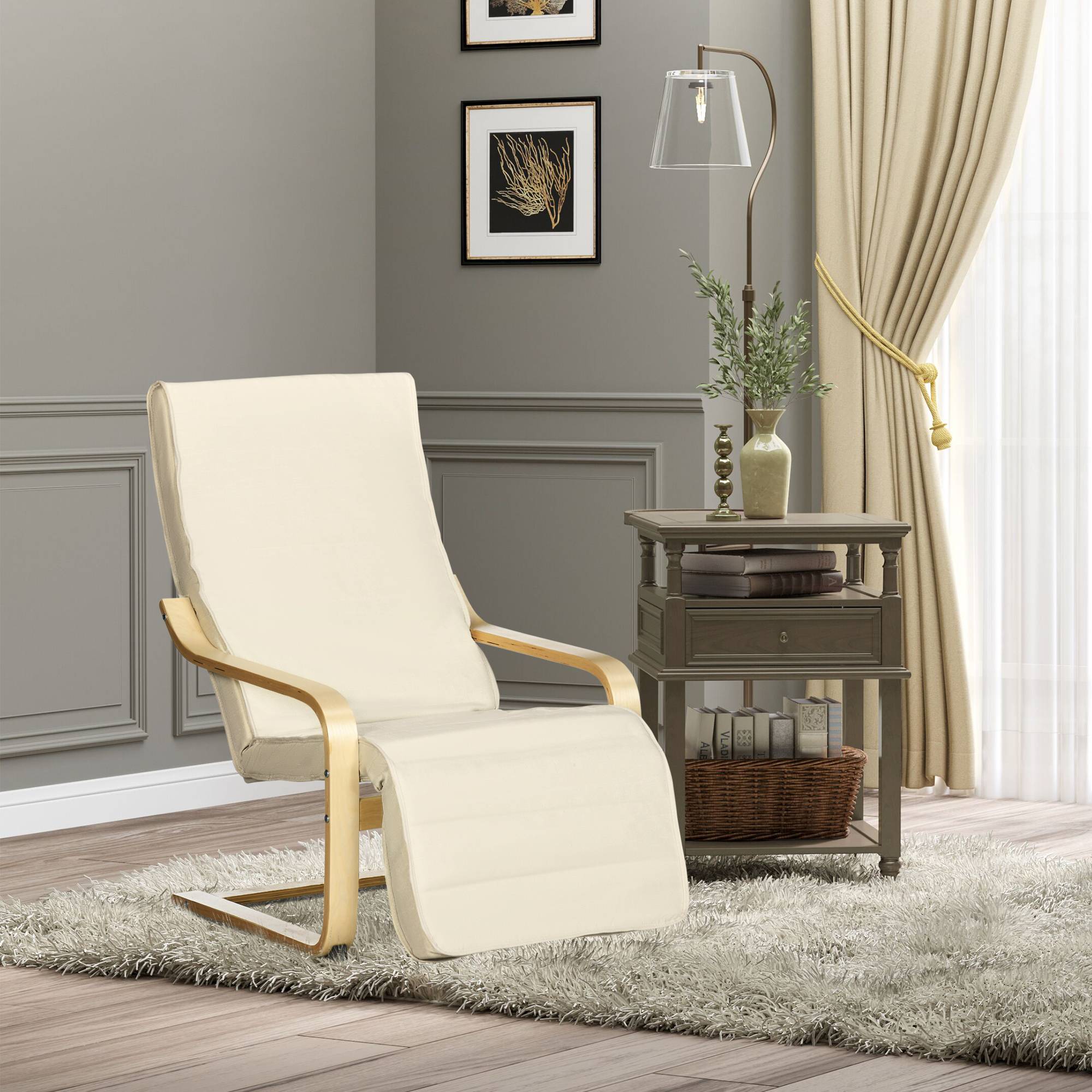 ComfortXL - Fauteuil à Bascule Relax Bois Bouleau Repose-Pieds Réglable Salon Beige 100cm - ComfortXL Outdoor Living - Image 1