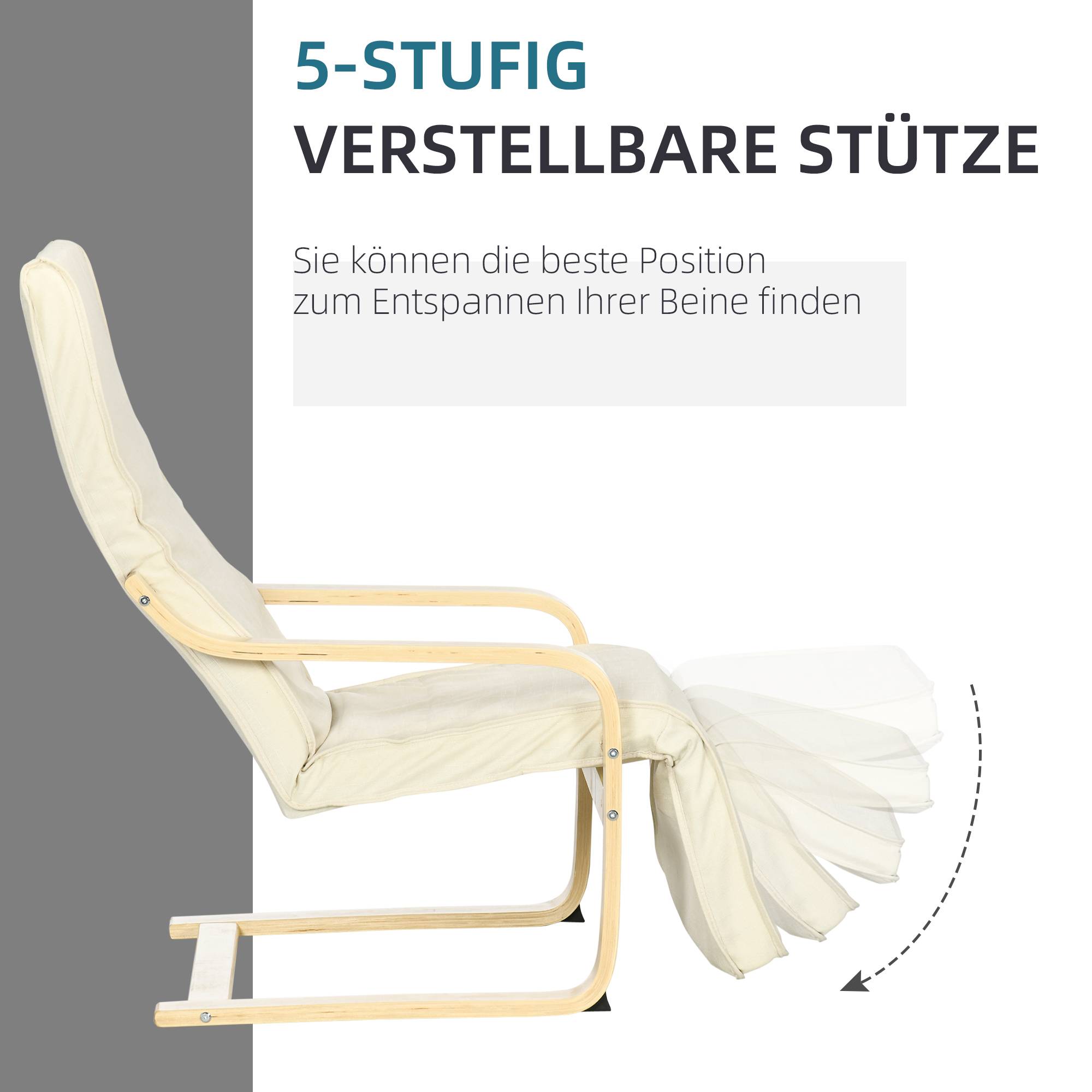 ComfortXL - Fauteuil à Bascule Relax Bois Bouleau Repose-Pieds Réglable Salon Beige 100cm - ComfortXL Outdoor Living - Image 4