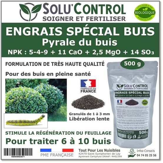 SOLU’CONTROL - Engrais Spécial Buis 500 g - Formulation haute qualité Organo-Minérale - Image 1