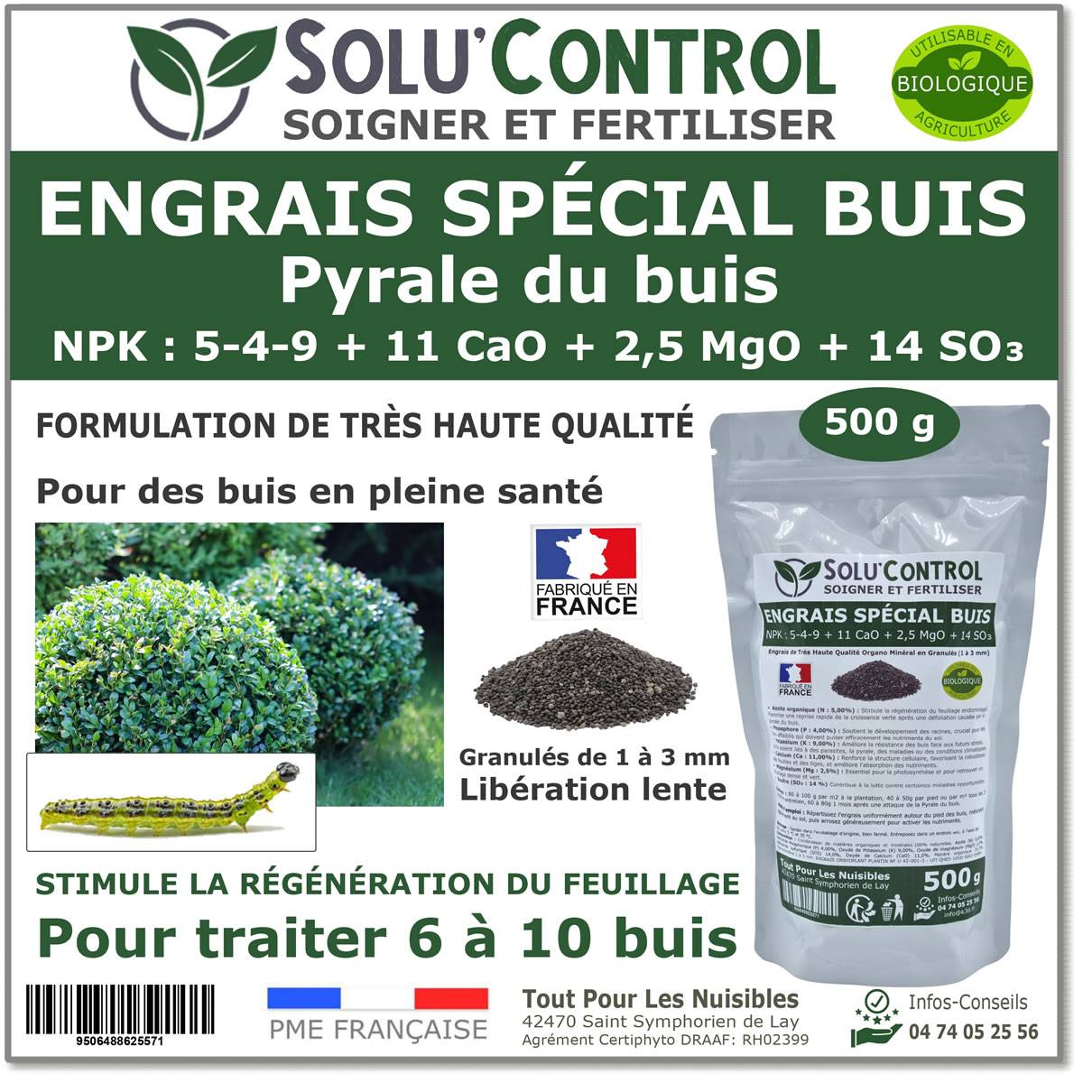 SOLU’CONTROL - Engrais Spécial Buis 500 g - Formulation haute qualité Organo-Minérale - Image 1