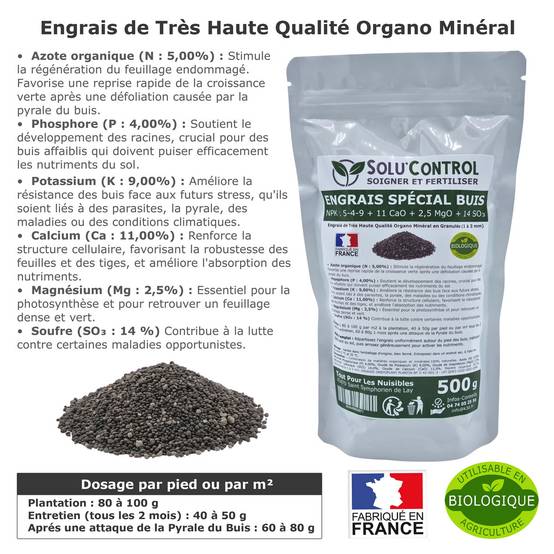 SOLU’CONTROL - Engrais Spécial Buis 500 g - Formulation haute qualité Organo-Minérale - Image 2