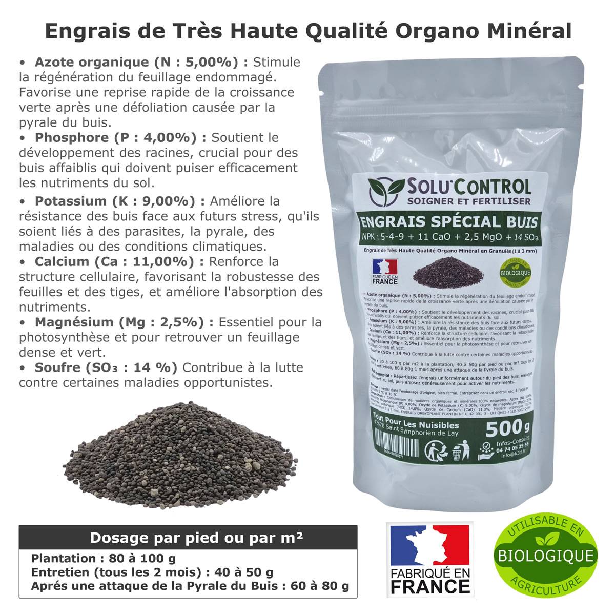 SOLU’CONTROL - Engrais Spécial Buis 500 g - Formulation haute qualité Organo-Minérale - Image 2