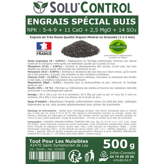 SOLU’CONTROL - Engrais Spécial Buis 500 g - Formulation haute qualité Organo-Minérale - Image 3