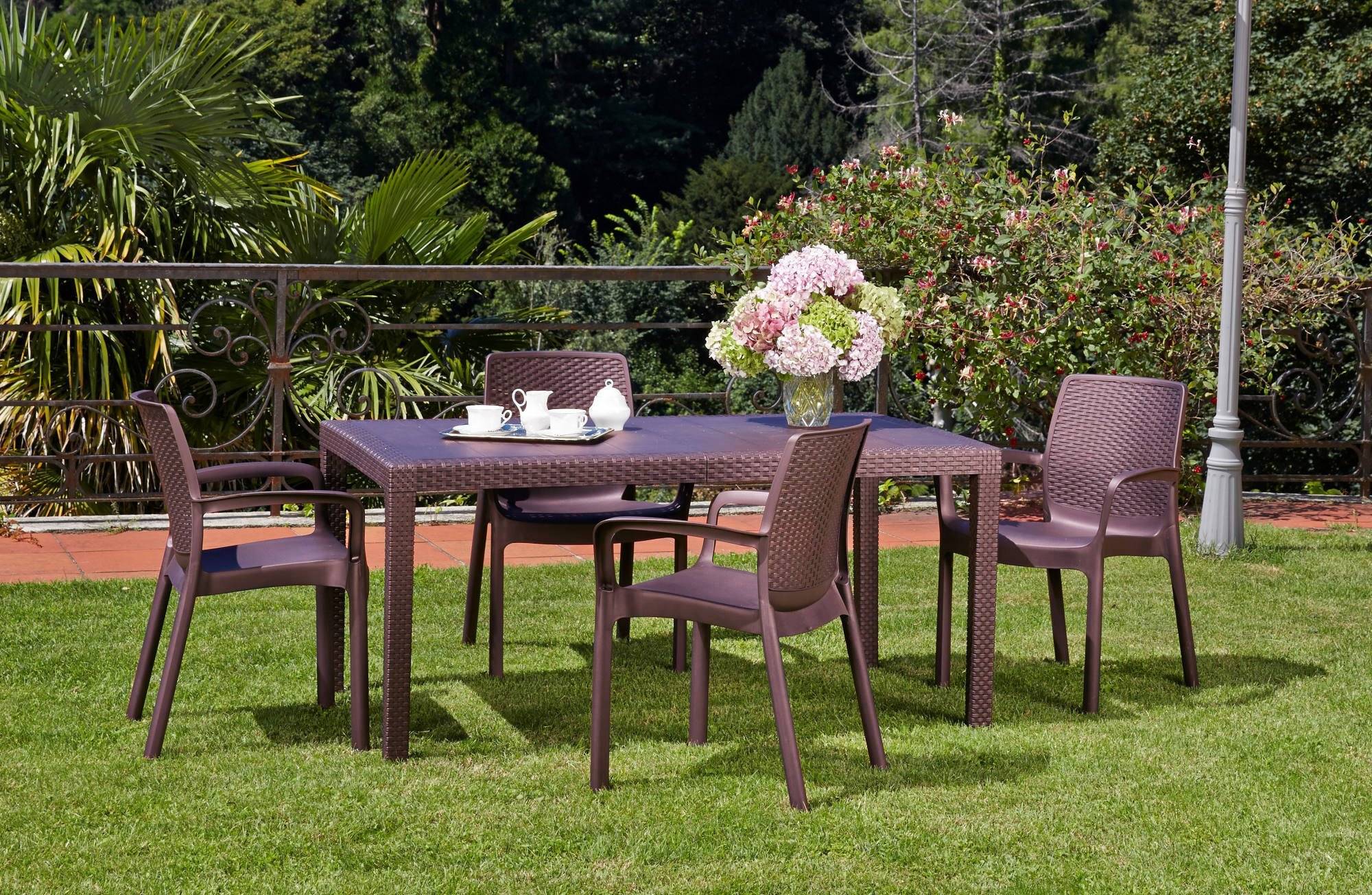 Dmora - Chaise d'extérieur Damols, Siège de jardin, Chaise pour table à manger, Fauteuil d'extérieur effet rotin, 54x60h82 cm, Marron - Dmora - Imagen 4