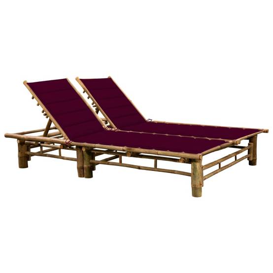 2 pcs Bain de soleil - Transats - Chaises longues avec coussins Bambou - MEUBLE PRO-JU6315 - Image 2