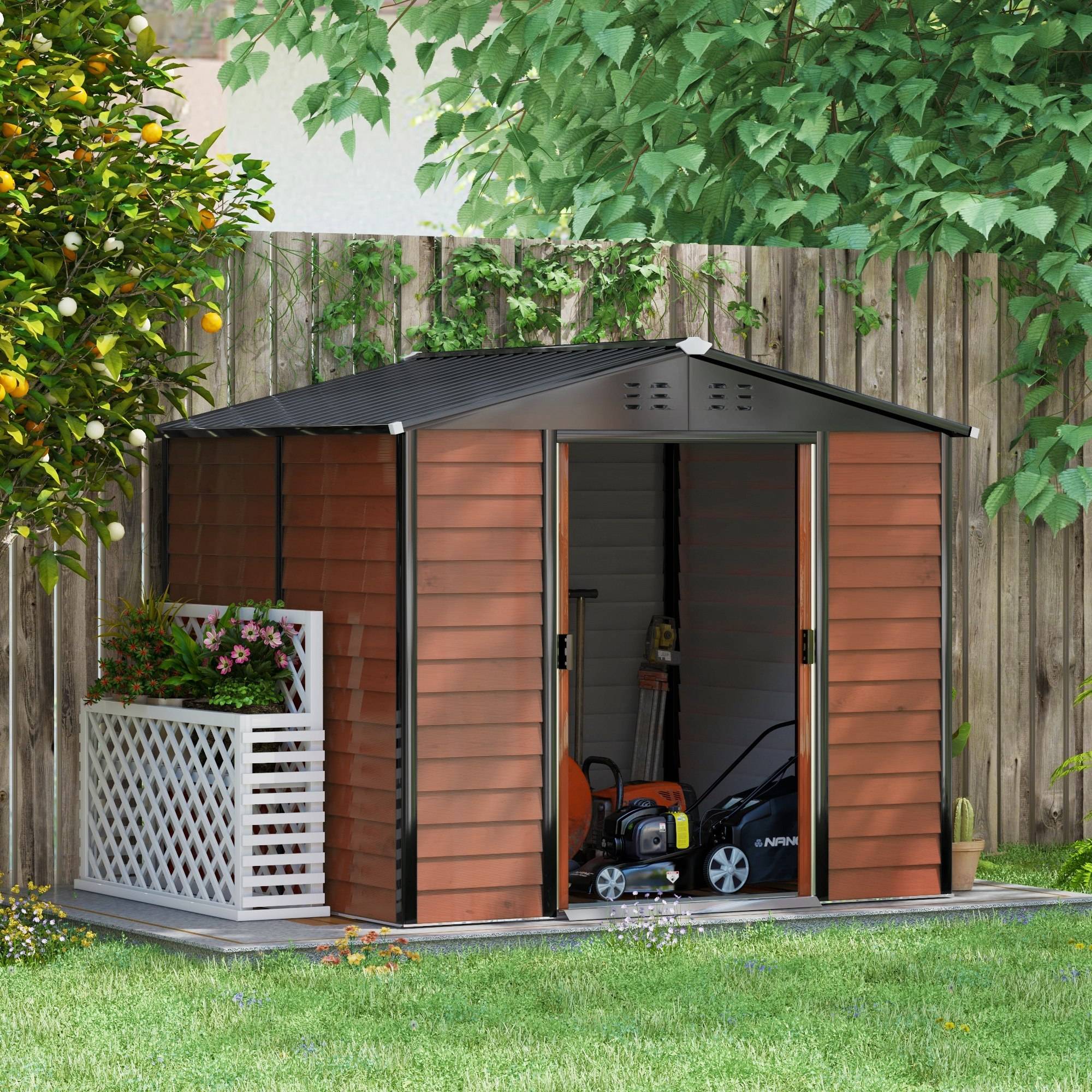 ComfortXL - Abri de jardin métal acier galvanisé extérieur rangement outils 4,9m² couleur teck - ComfortXL Outdoor Living - Image 1