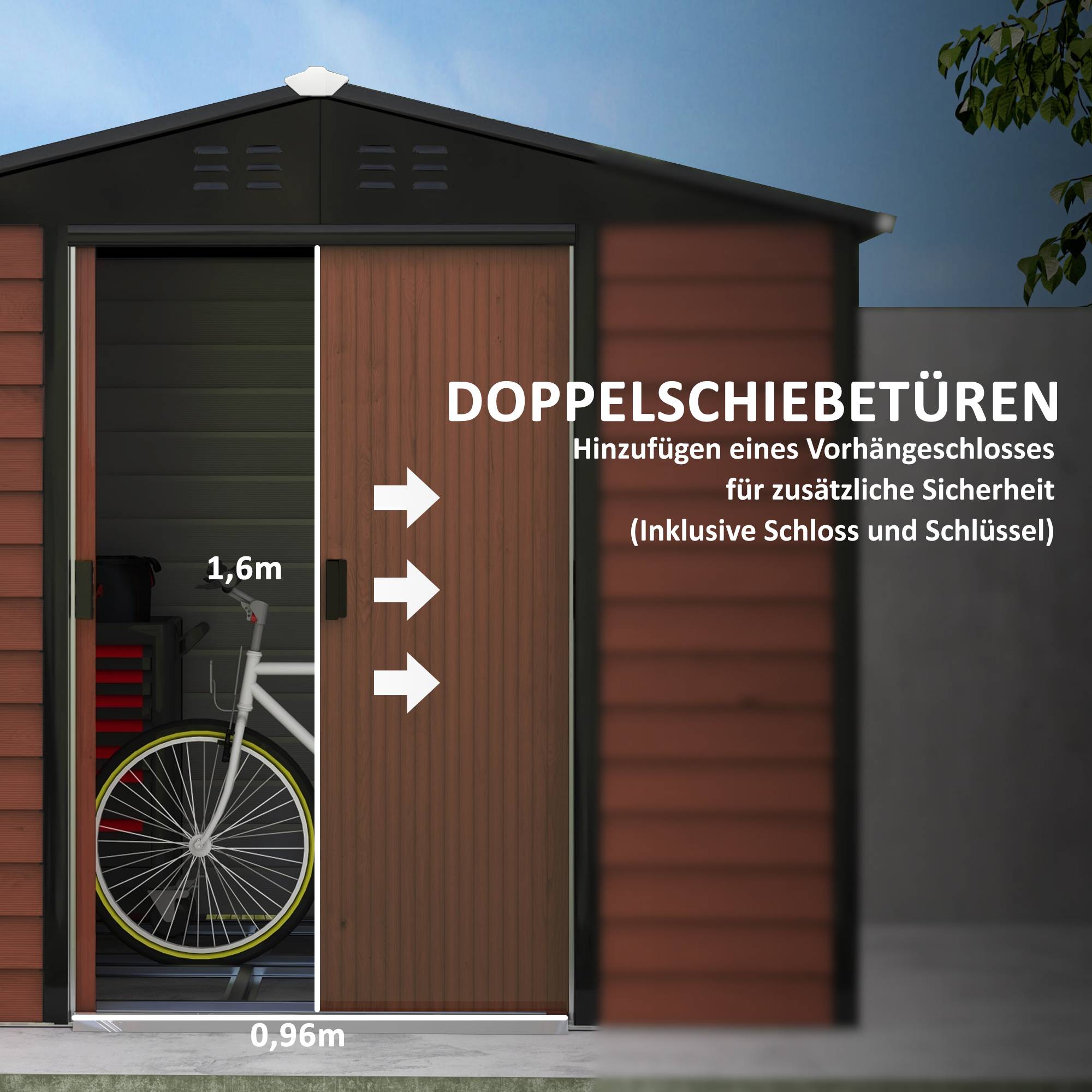 ComfortXL - Abri de jardin métal acier galvanisé extérieur rangement outils 4,9m² couleur teck - ComfortXL Outdoor Living - Image 5