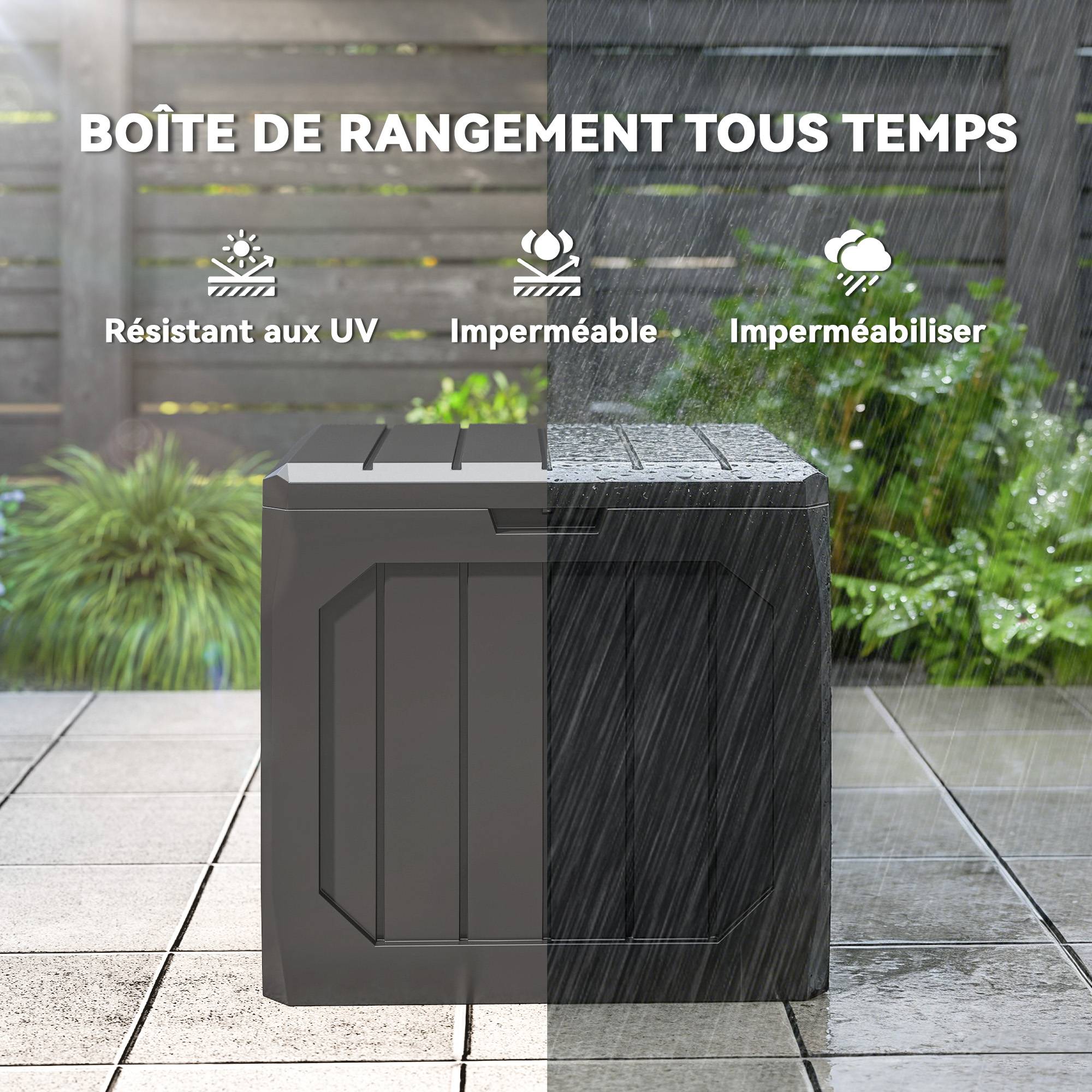 Coffre de rangement exterieur 121L, coffre de jardin avec poignées, conteneur étanche, 56 x 45 x 53 cm, noir - Image 9