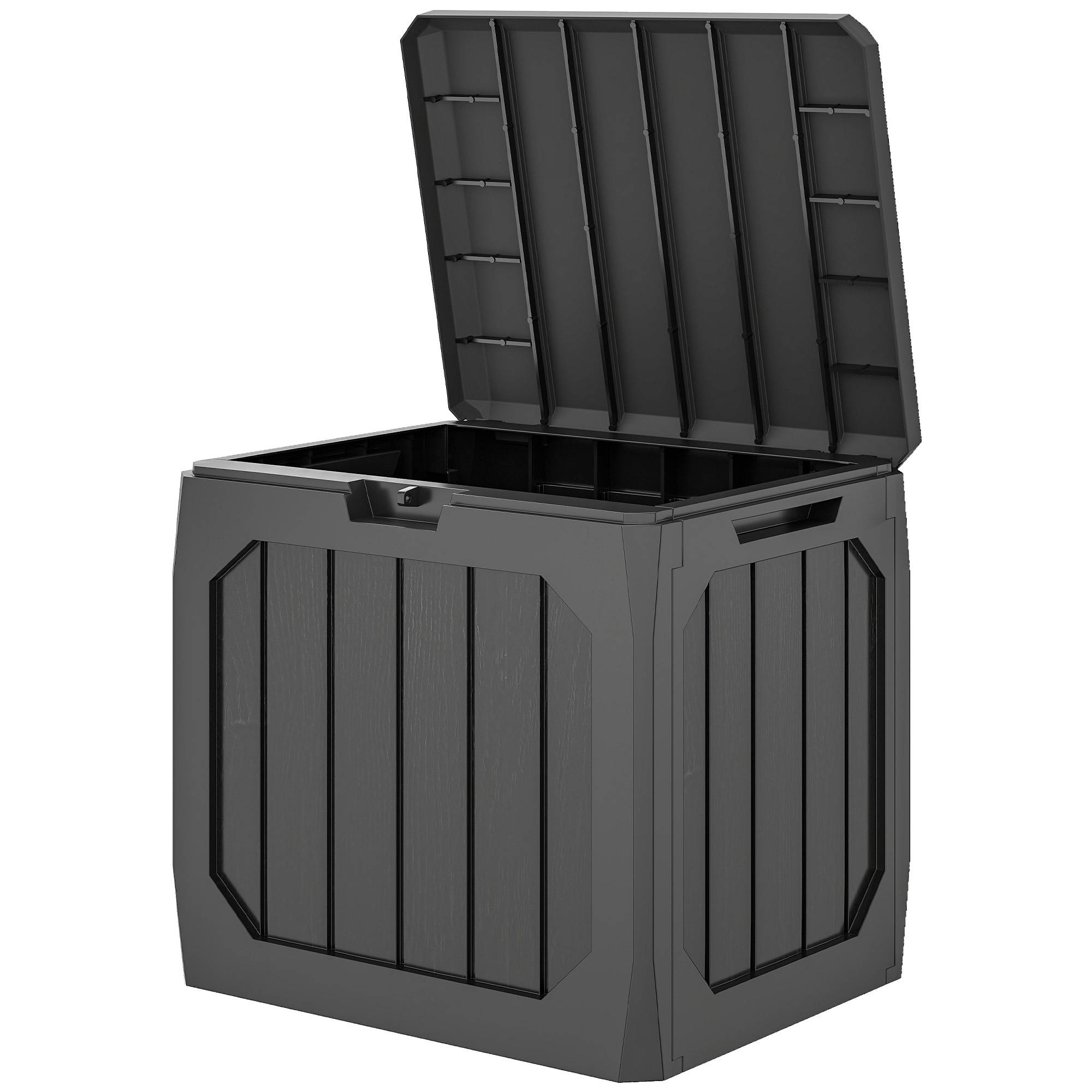 Coffre de rangement exterieur 121L, coffre de jardin avec poignées, conteneur étanche, 56 x 45 x 53 cm, noir - Image 2