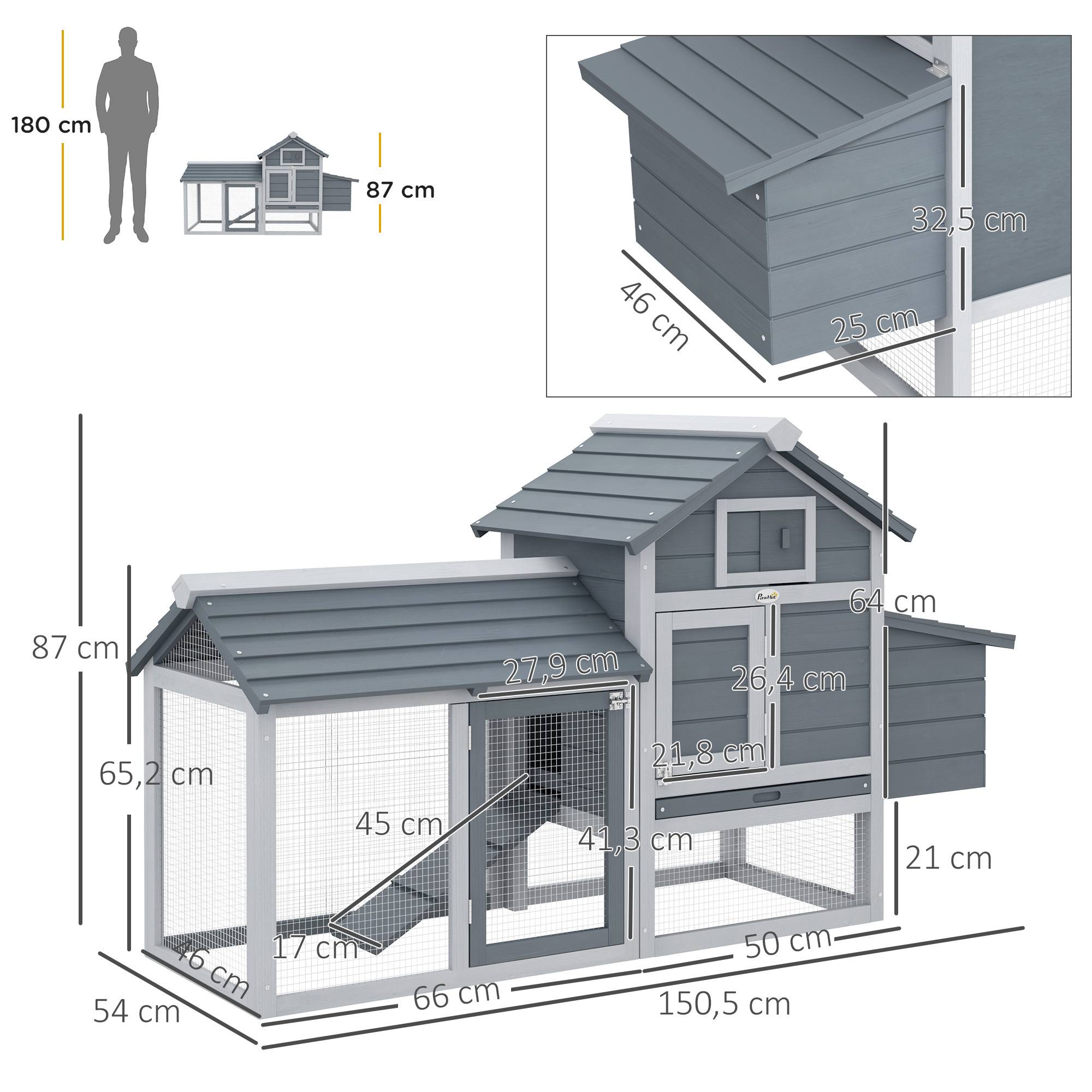 Cabane à poules en sapin avec porte et toit ouvrant, poulailler extérieur pour 4-8 poules, orange - Image 5