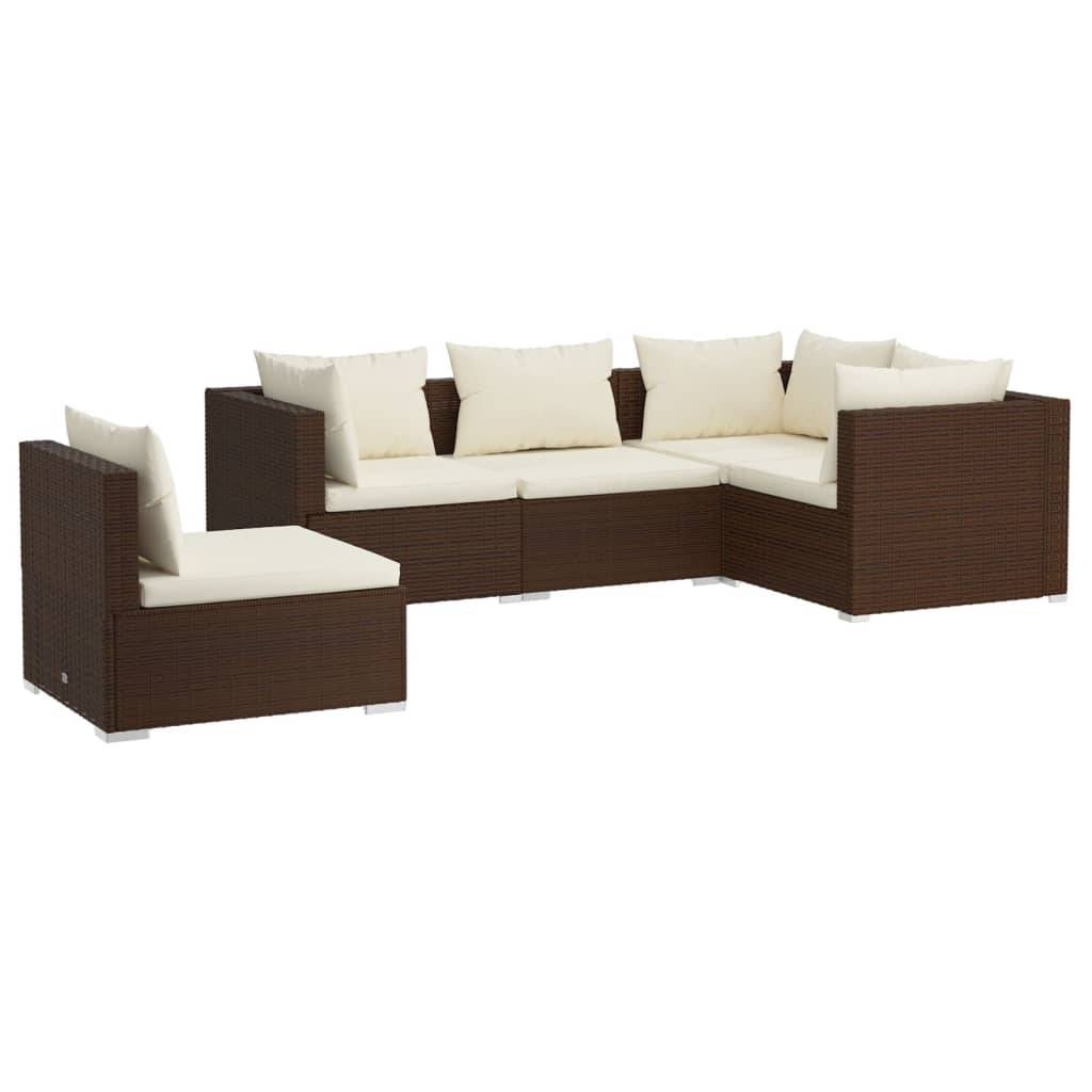 Helloshop26 - Salon de jardin meuble d'extérieur ensemble de mobilier 5 pièces avec coussins résine tressée marron - Imagen 1