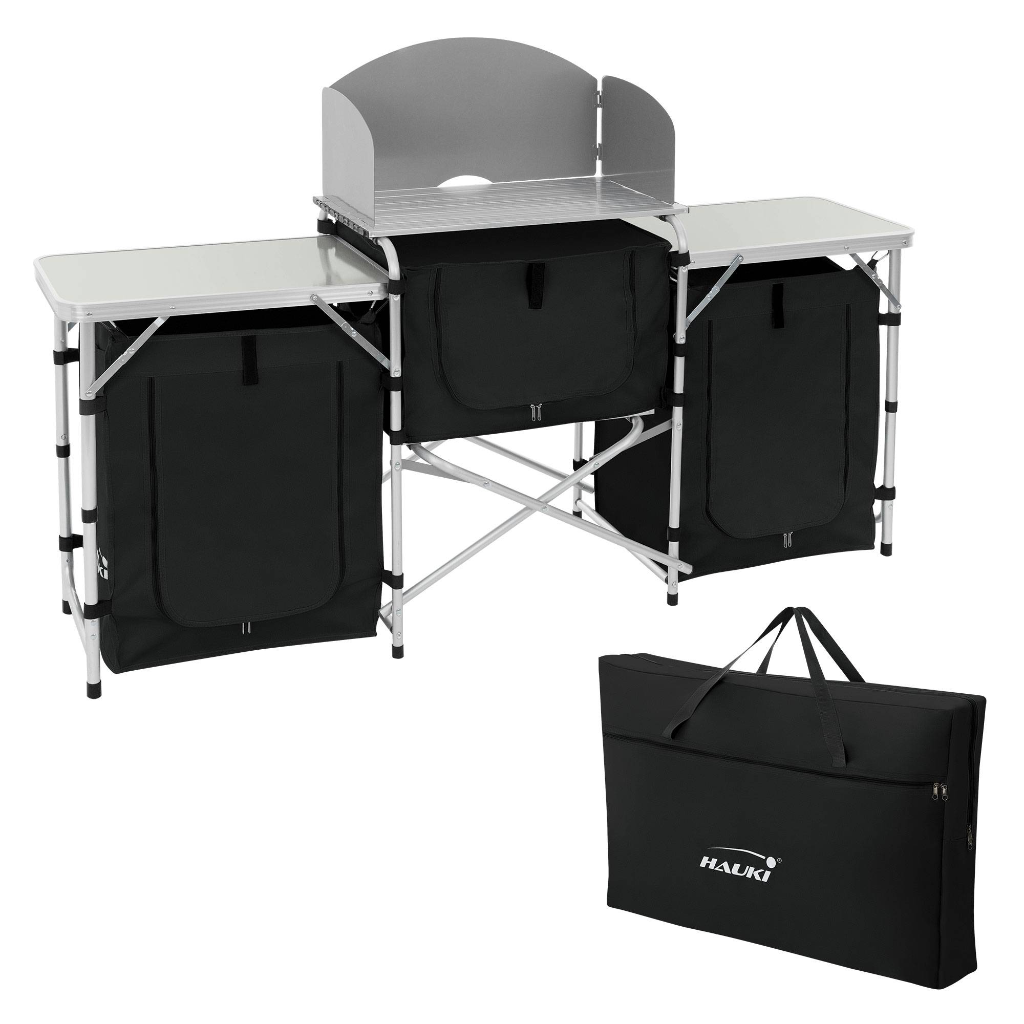 Cuisine de Camping Pliable, avec Sac de Transport, Meuble à Étagères de Rangement, Noir, Aluminium/Tissu Oxford - Image 1