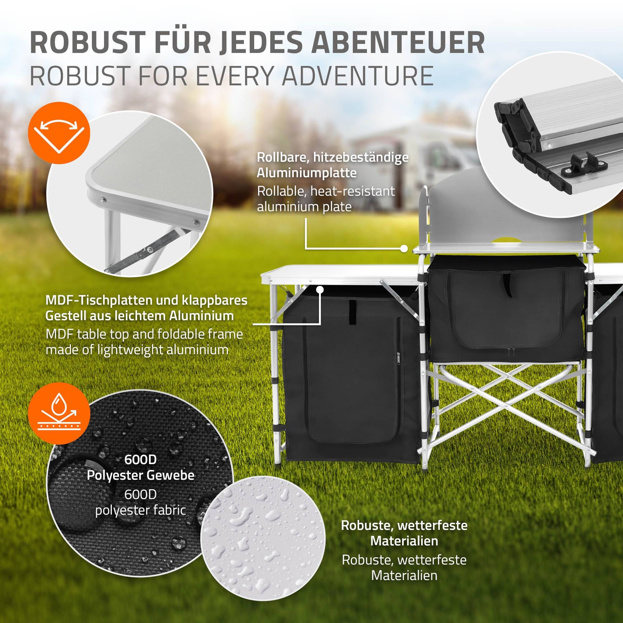 Cuisine de Camping Pliable, avec Sac de Transport, Meuble à Étagères de Rangement, Noir, Aluminium/Tissu Oxford - Image 8