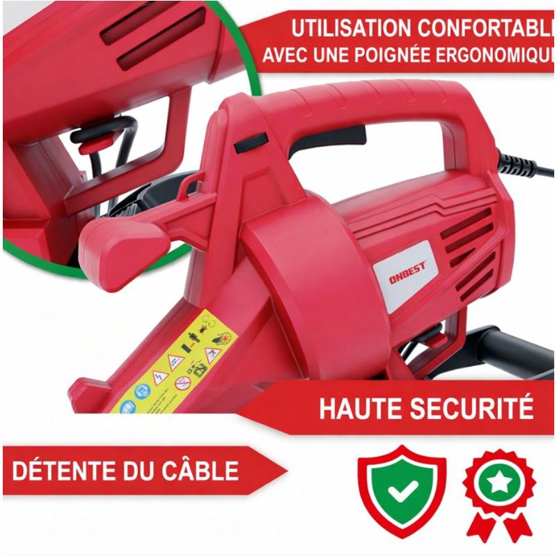 LV3245 Souffleur de feuilles à l’air électrique 3200W 3en1 Aspirateur Souffleur Broyeur 45L - Image 6