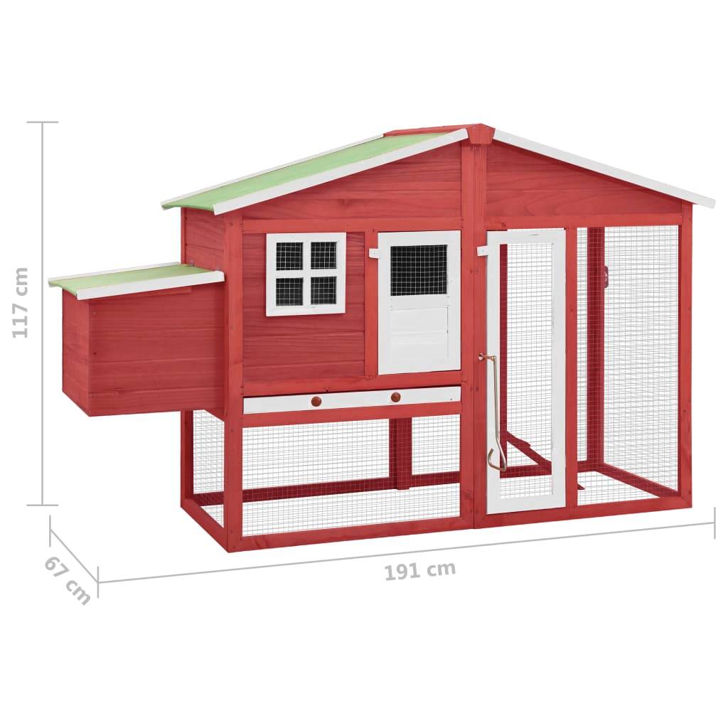 Helloshop26 - Poulailler avec nichoir 191 x 67 x 117 cm bois de sapin massif rouge et blanc - Imagen 8