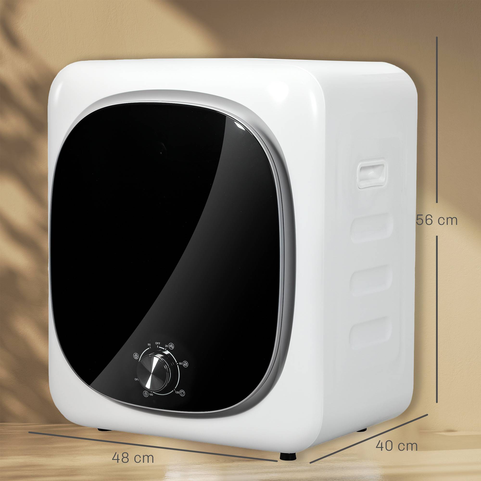 Mini sèche-linge portable 4kg, 5 programmes, 800W, chargement frontal, tambour inox, blanc - Image 5