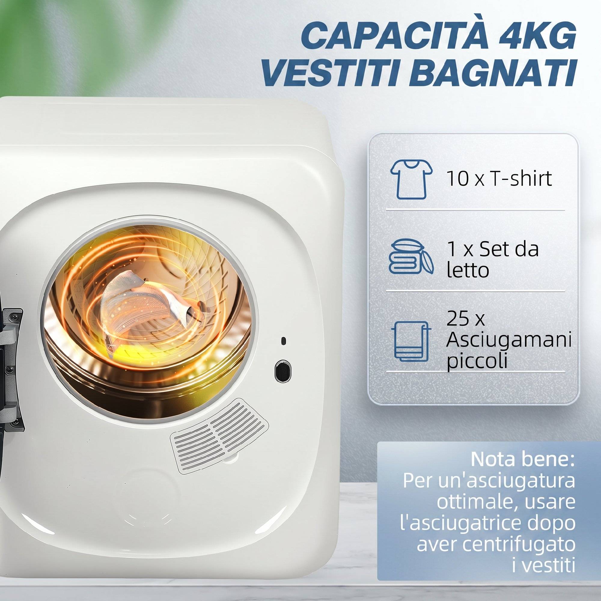 Mini sèche-linge portable 4kg, 5 programmes, 800W, chargement frontal, tambour inox, blanc - Image 6