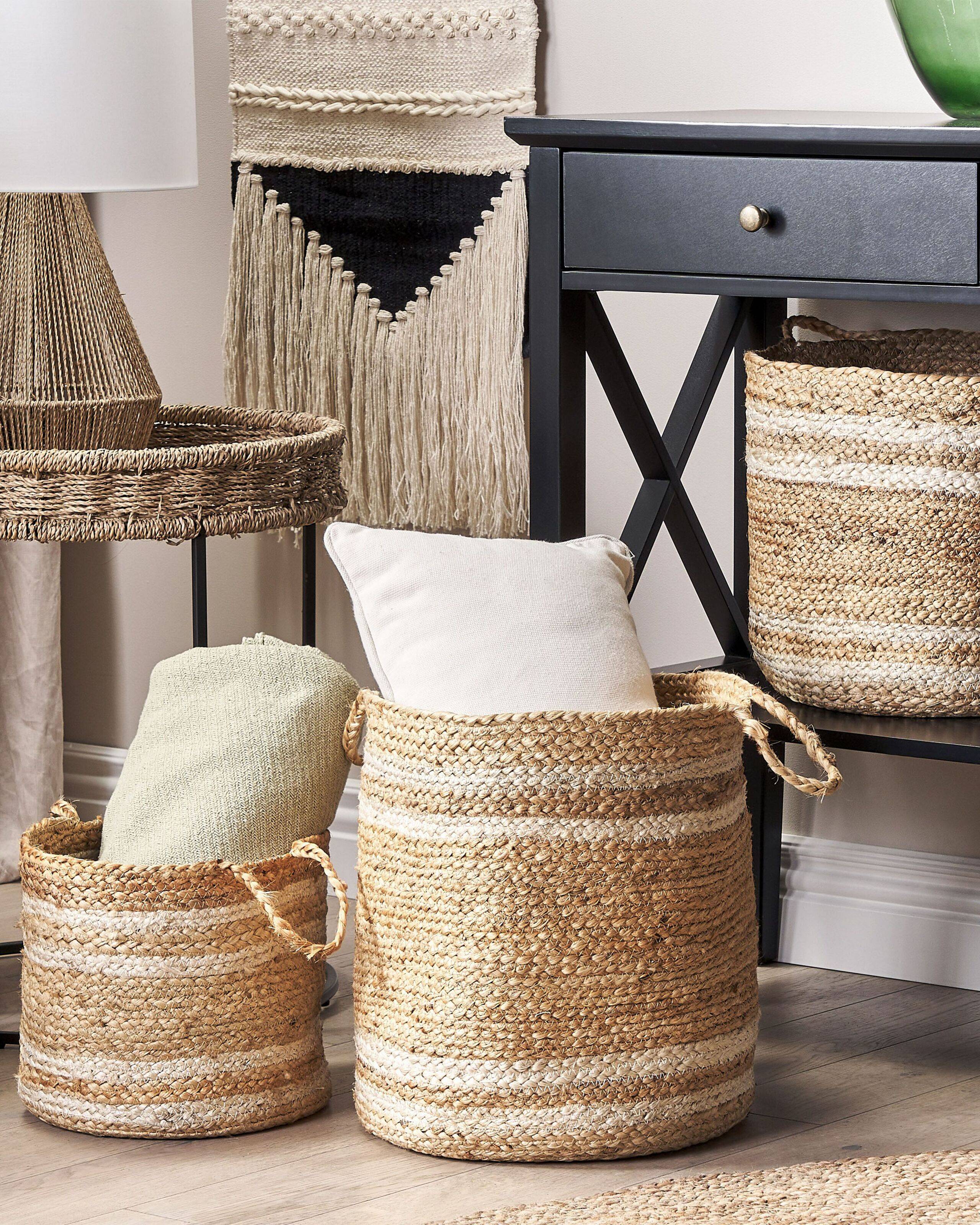 Beliani - Paniers Beige et Naturel en Jute Rond Corbeille à Linge Tressée Rangement pour Intérieur Minimaliste Boîte Lot de 3 - Imagen 2