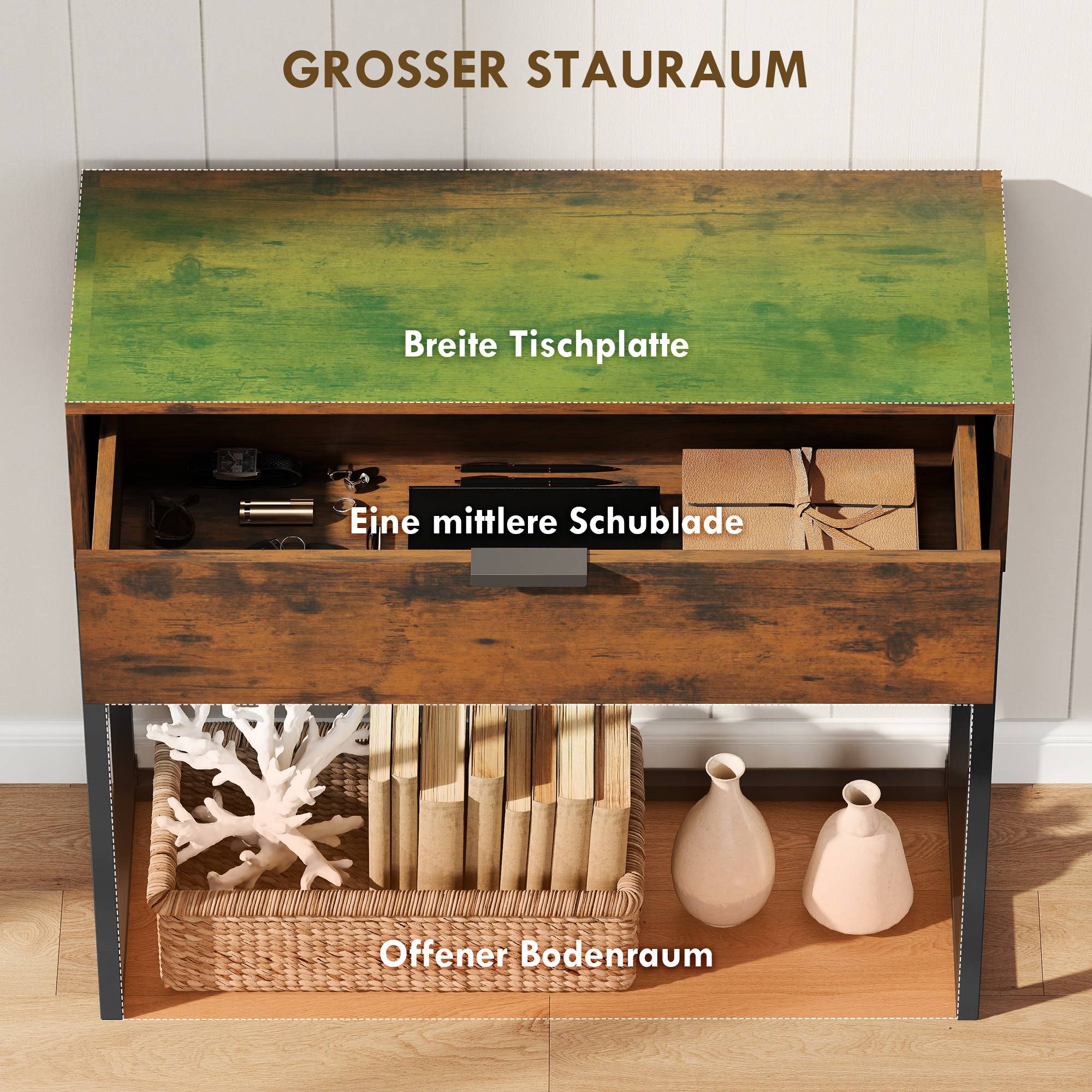 Console avec tiroir, style industriel, pour entrée ou salon, 80 x 30 x 76 cm, noire - Image 7