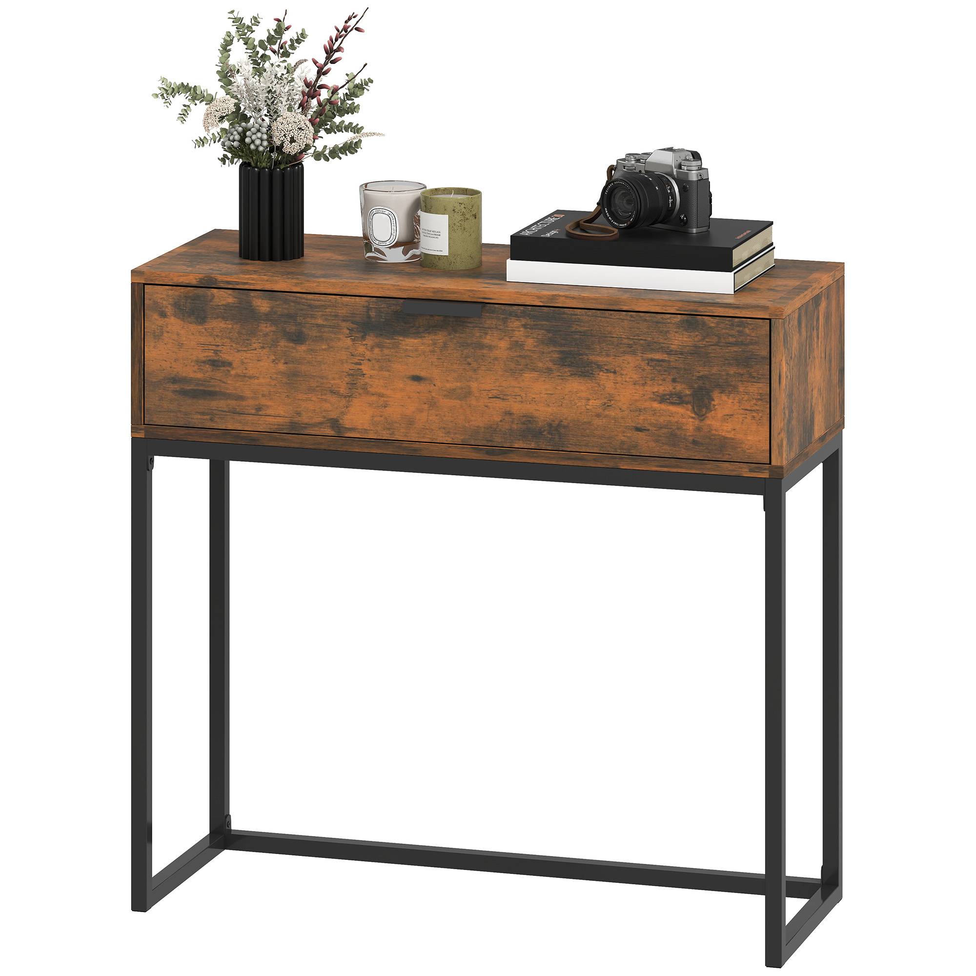 Console avec tiroir, style industriel, pour entrée ou salon, 80 x 30 x 76 cm, noire - Image 2