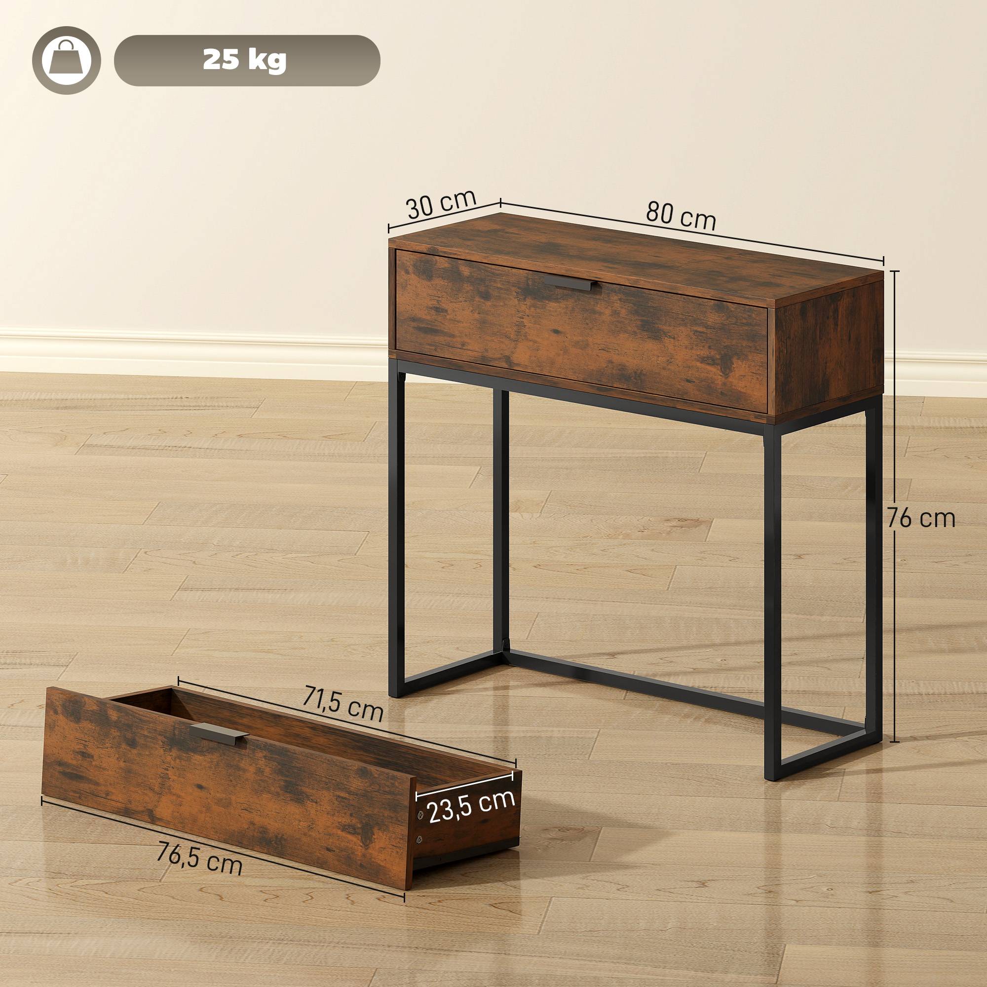 Console avec tiroir, style industriel, pour entrée ou salon, 80 x 30 x 76 cm, noire - Image 5