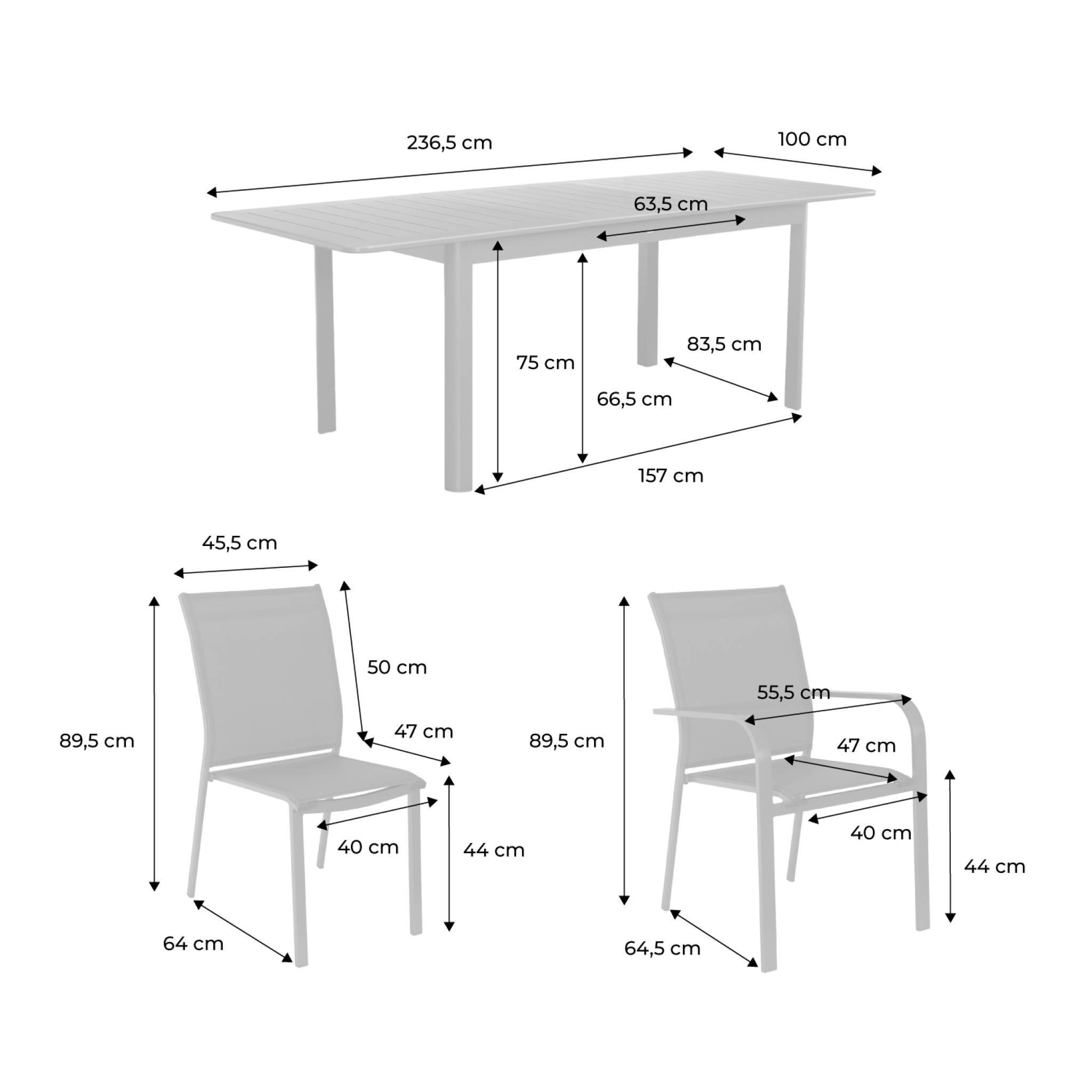 sweeek - Table de jardin extensible aluminium et textilène kaki. 6 chaises. 2 fauteuils. 8 places. 236.5 x 100 x 75 cm | sweeek - Image 4