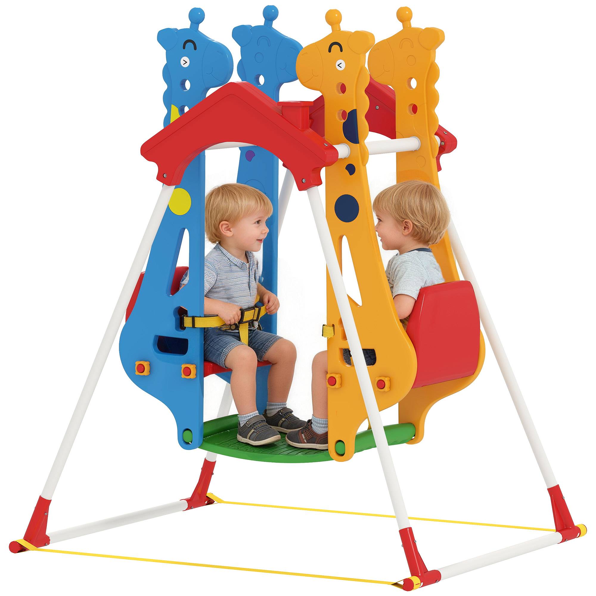Balançoire pour Enfants, Portique Balançoire Enfants 3-5 Ans avec Double Siège Face à Face, 114x94x134,5cm, Multicolore - Image 1