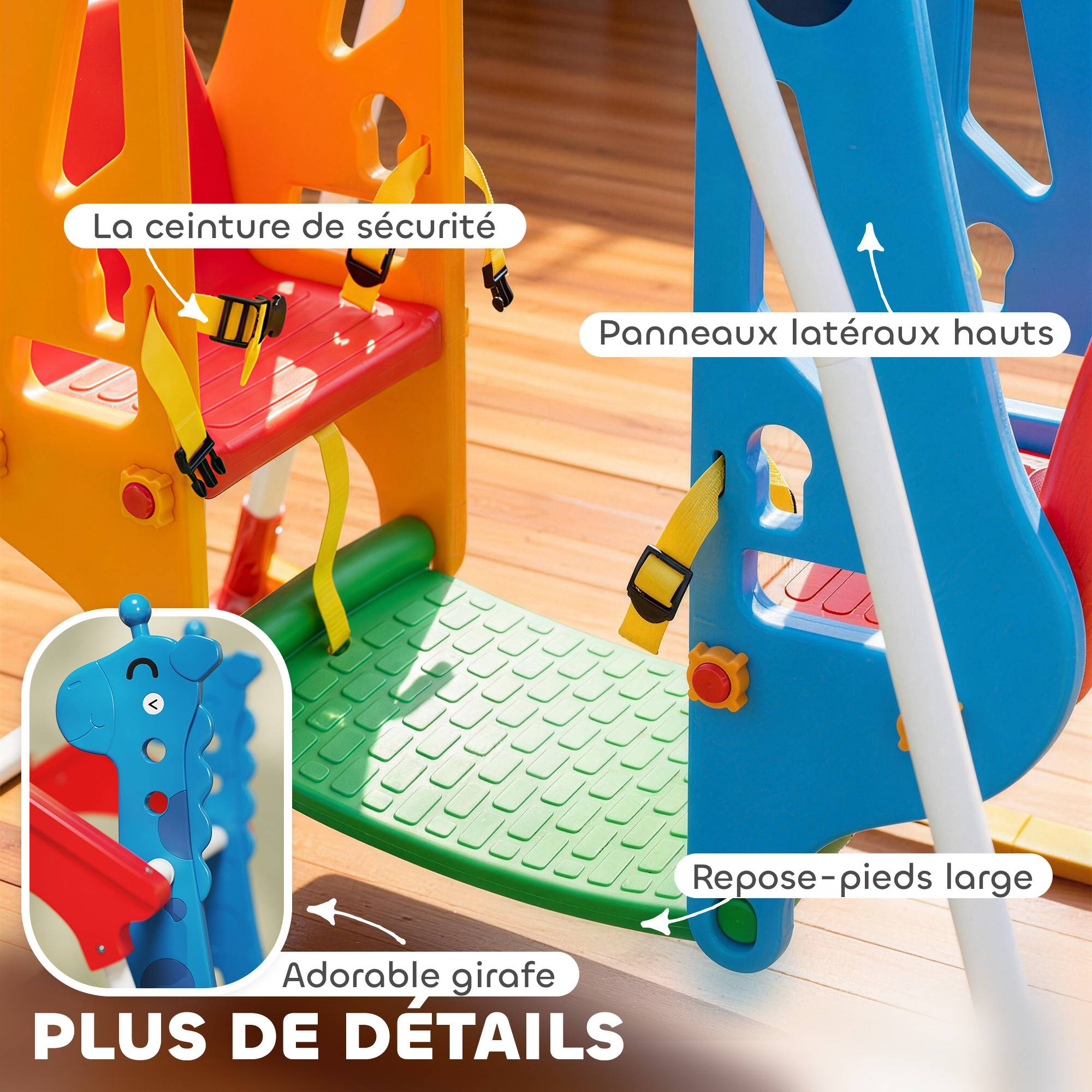 Balançoire pour Enfants, Portique Balançoire Enfants 3-5 Ans avec Double Siège Face à Face, 114x94x134,5cm, Multicolore - Image 8