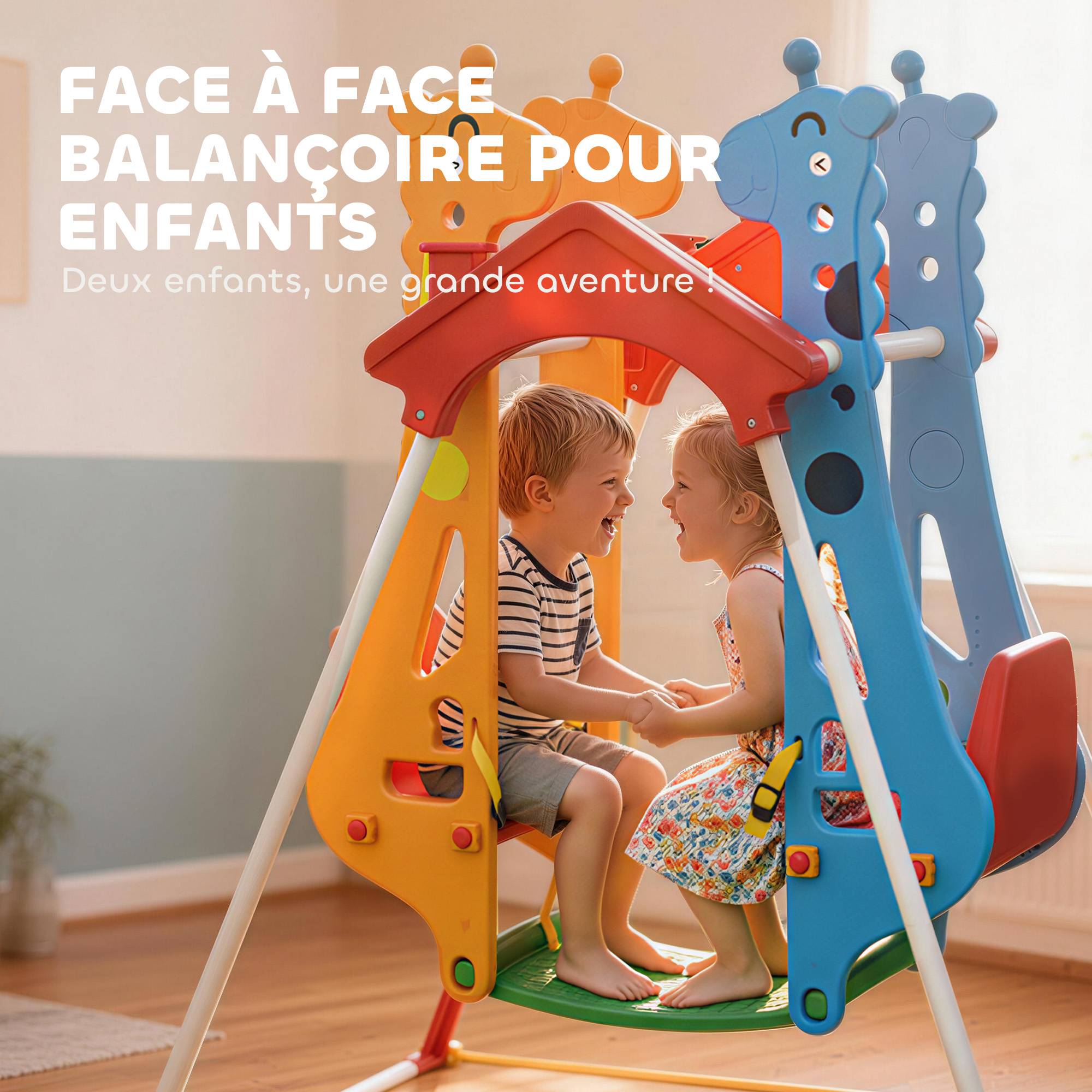 Balançoire pour Enfants, Portique Balançoire Enfants 3-5 Ans avec Double Siège Face à Face, 114x94x134,5cm, Multicolore - Image 6