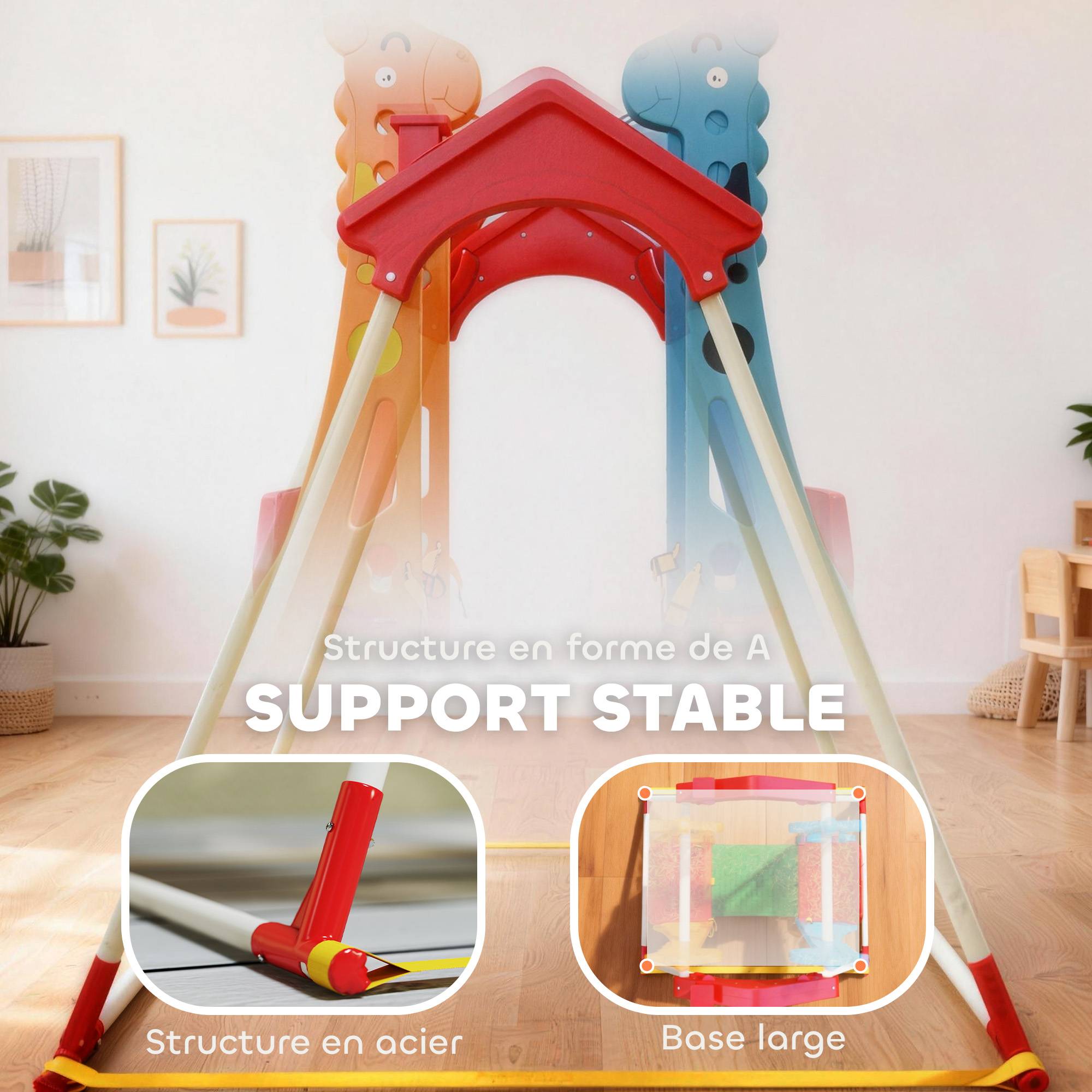 Balançoire pour Enfants, Portique Balançoire Enfants 3-5 Ans avec Double Siège Face à Face, 114x94x134,5cm, Multicolore - Image 7