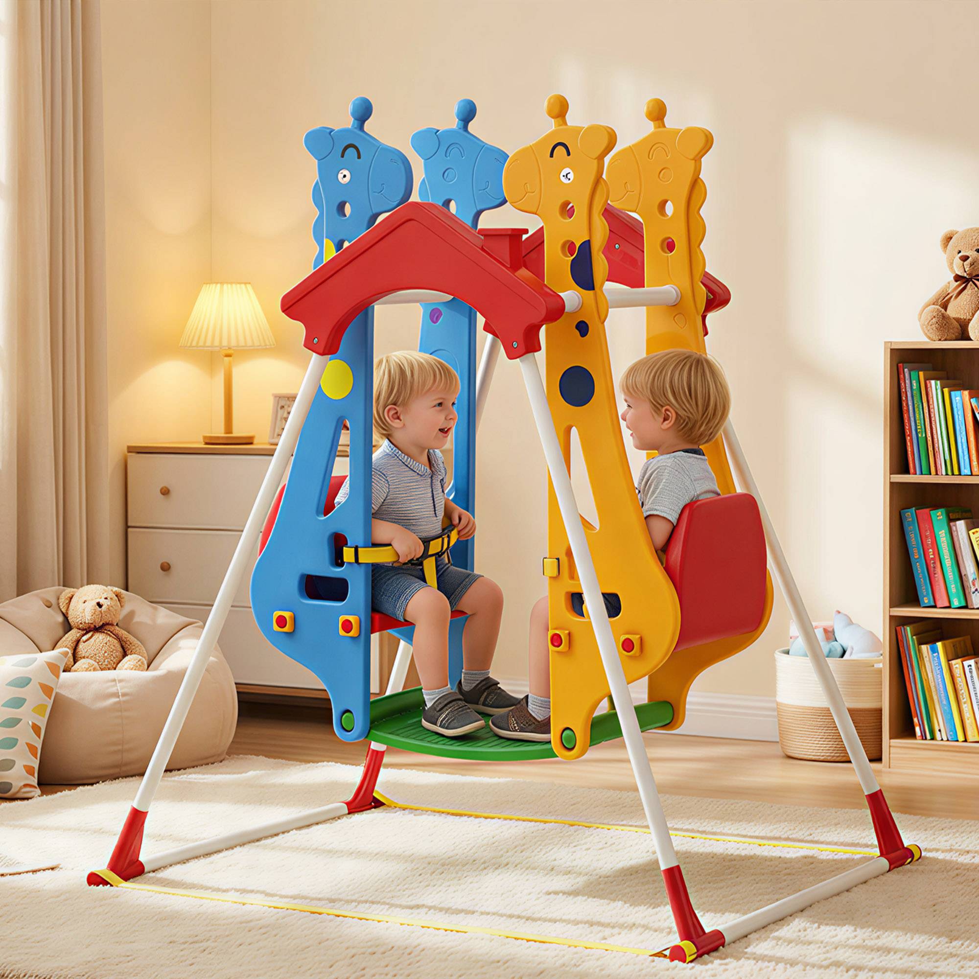 Balançoire pour Enfants, Portique Balançoire Enfants 3-5 Ans avec Double Siège Face à Face, 114x94x134,5cm, Multicolore - Image 3