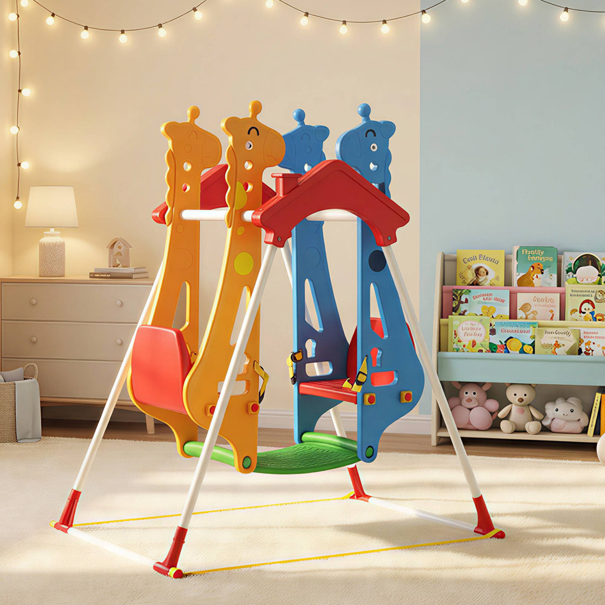 Balançoire pour Enfants, Portique Balançoire Enfants 3-5 Ans avec Double Siège Face à Face, 114x94x134,5cm, Multicolore - Image 4