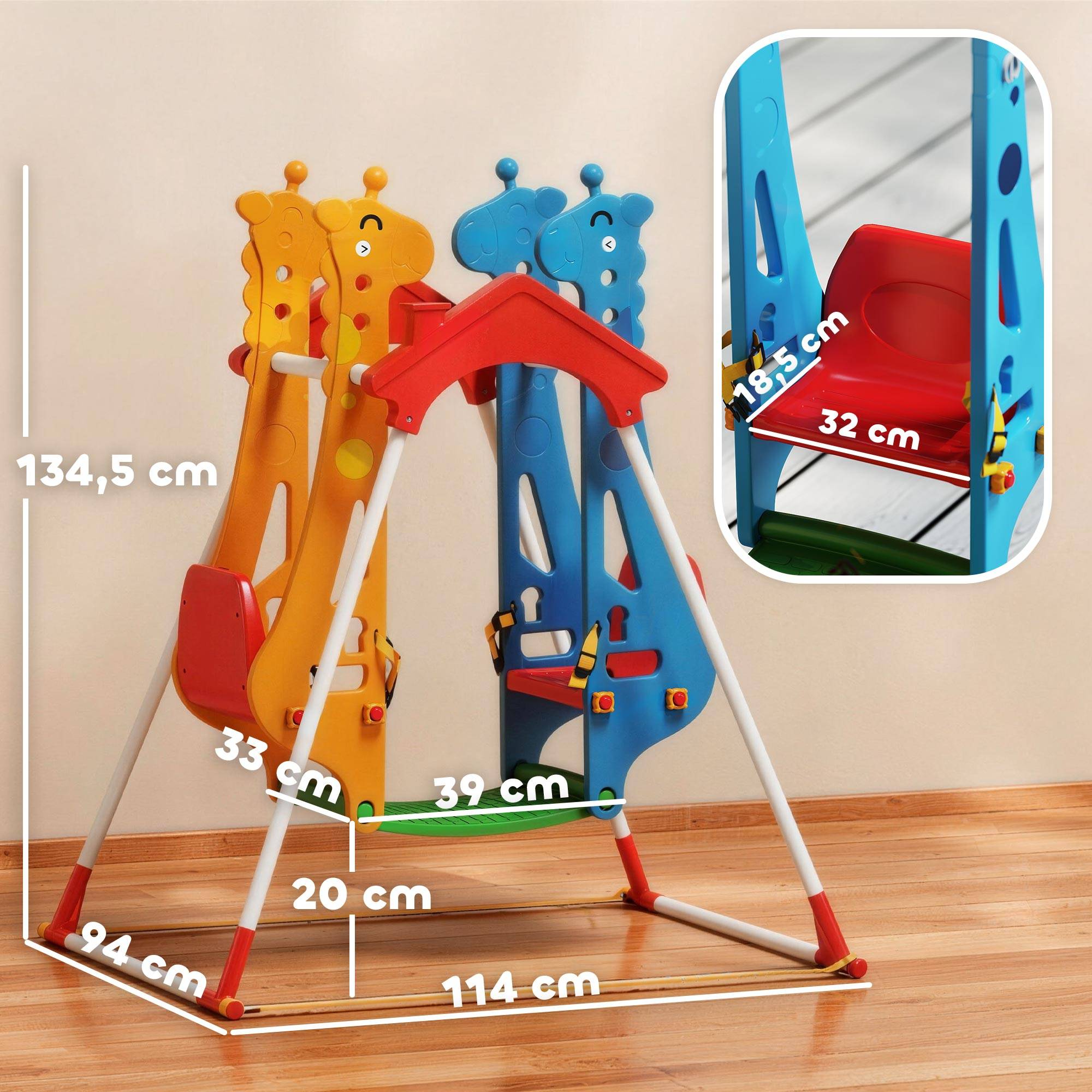 Balançoire pour Enfants, Portique Balançoire Enfants 3-5 Ans avec Double Siège Face à Face, 114x94x134,5cm, Multicolore - Image 5