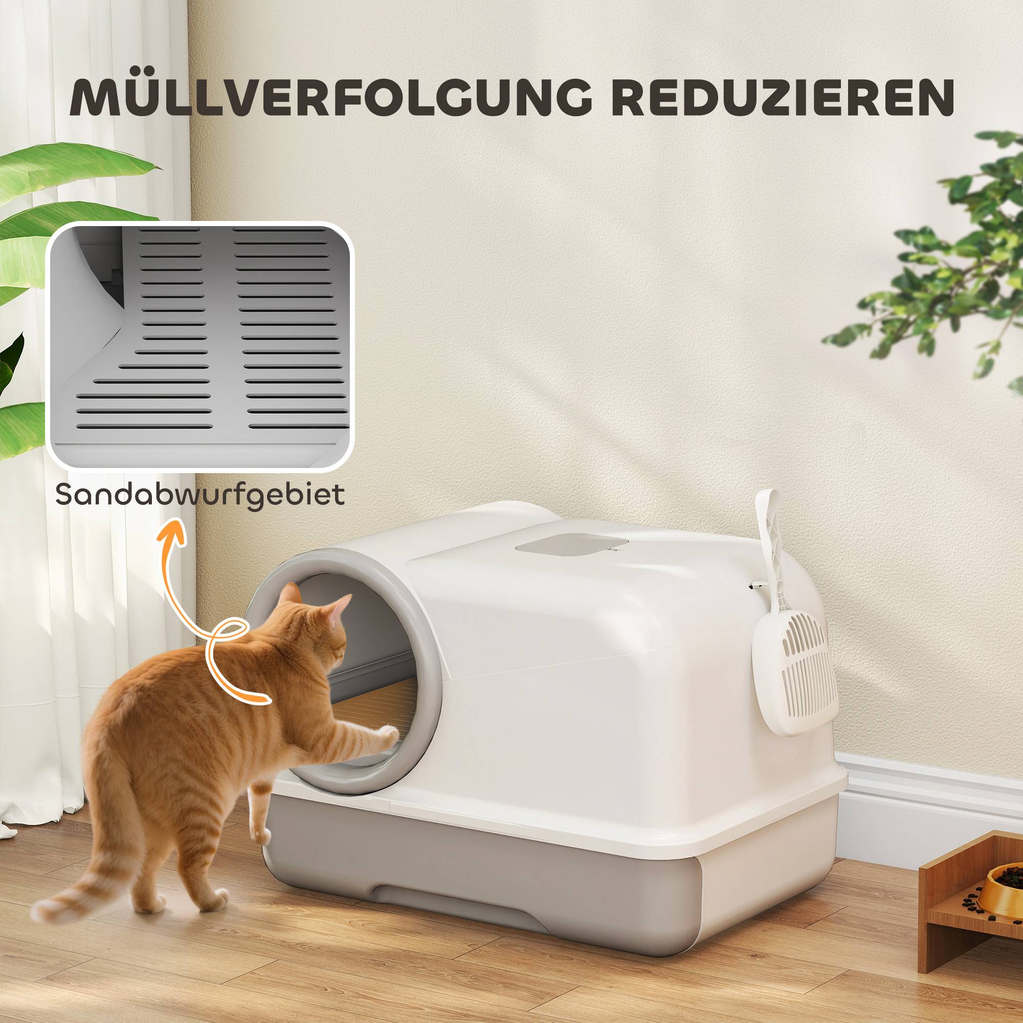 Maison de toilette en plastique pour chats jusqu'à 5kg contrôle odeurs blanc et gris - ComfortXL Outdoor Living - Image 7