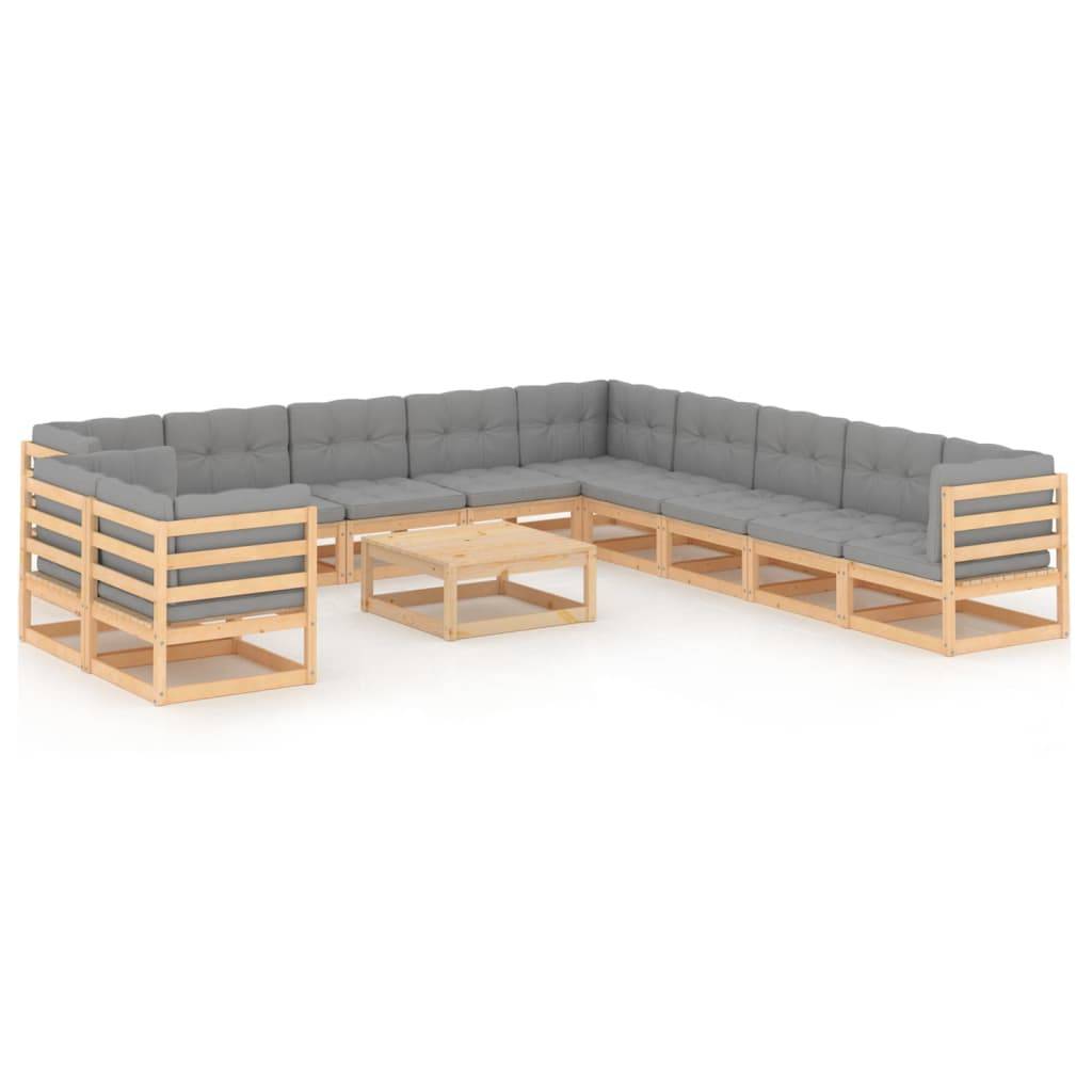 Helloshop26 - Salon de jardin meuble d'extérieur ensemble de mobilier 12 pièces avec coussins bois de pin massif - Imagen 1
