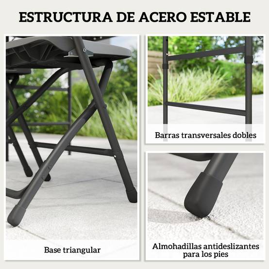 ComfortXL - Salon de jardin pliant acier HDPE table hauteur ajustable 4 chaises gris foncé - ComfortXL Outdoor Living - Image 10