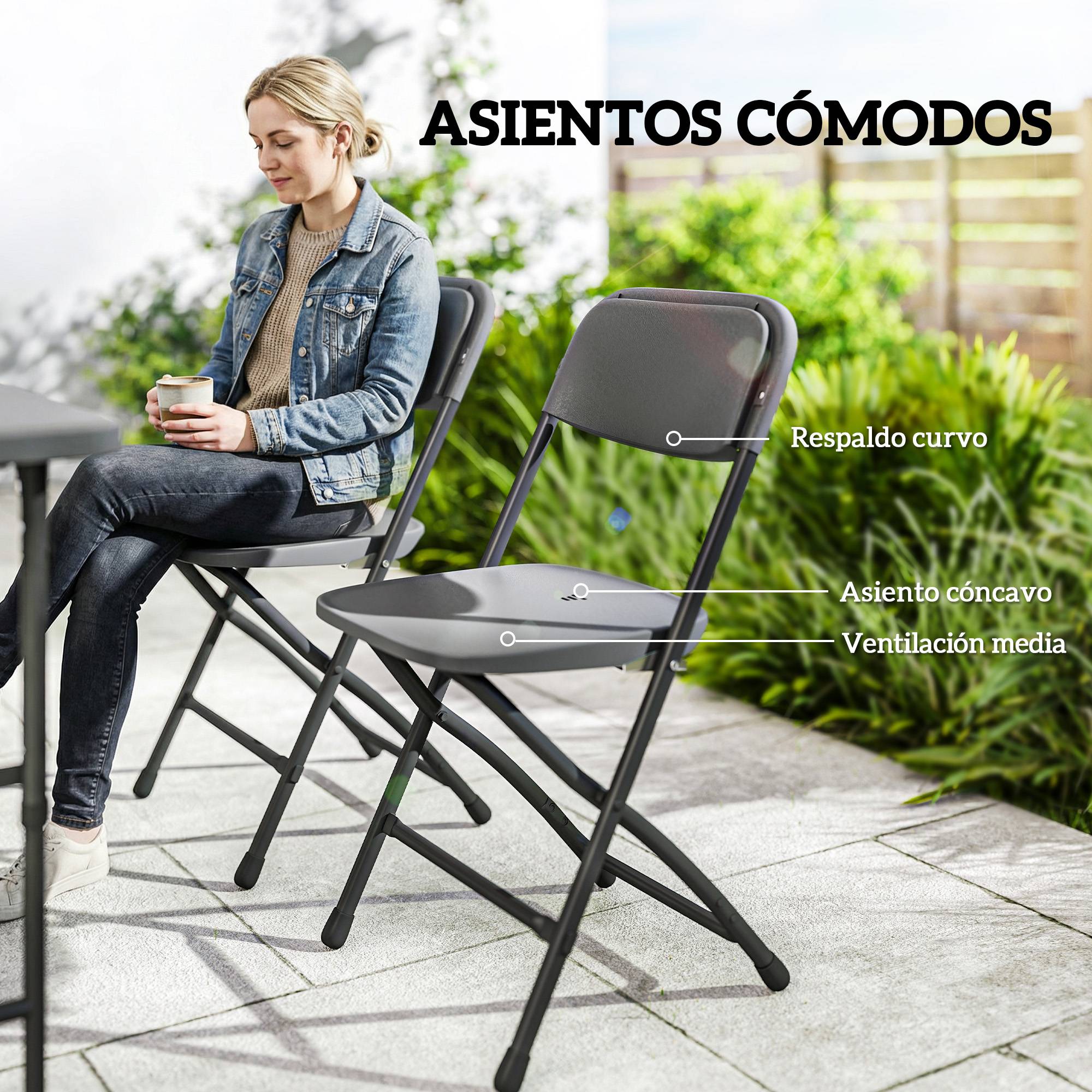 ComfortXL - Salon de jardin pliant acier HDPE table hauteur ajustable 4 chaises gris foncé - ComfortXL Outdoor Living - Image 8