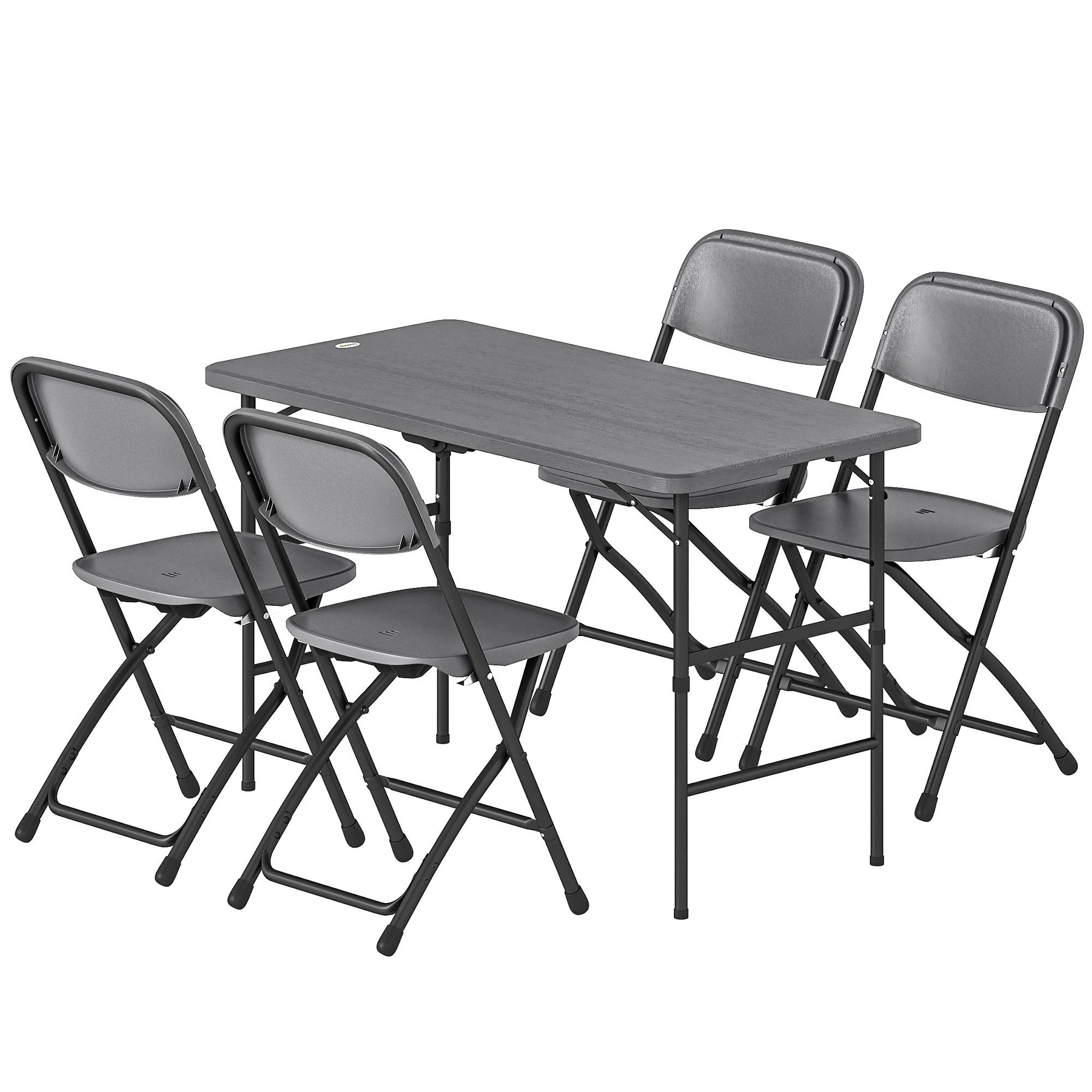 ComfortXL - Salon de jardin pliant acier HDPE table hauteur ajustable 4 chaises gris foncé - ComfortXL Outdoor Living - Image 2