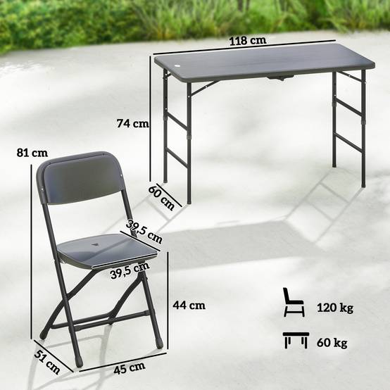 ComfortXL - Salon de jardin pliant acier HDPE table hauteur ajustable 4 chaises gris foncé - ComfortXL Outdoor Living - Image 5