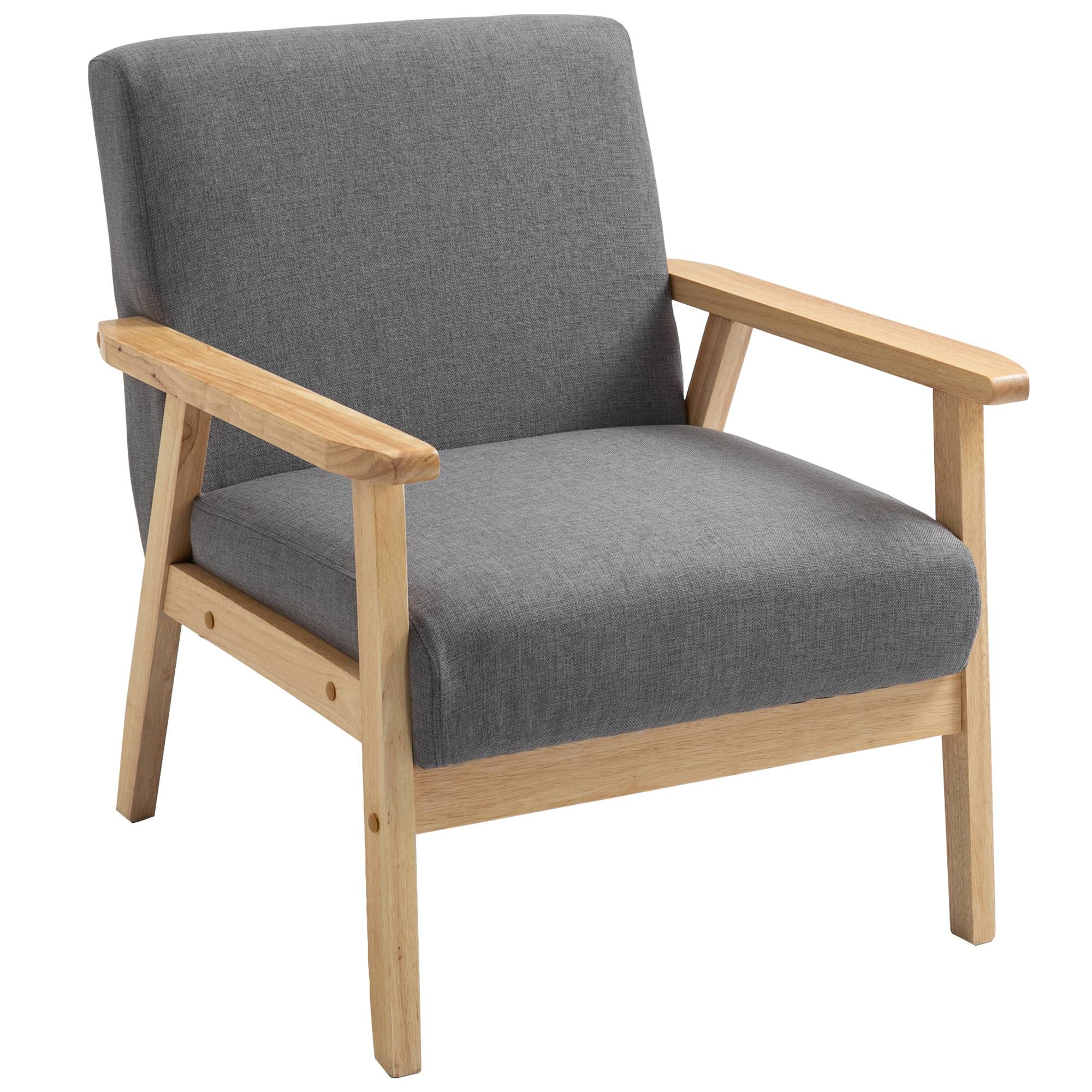 Fauteuil de style scandinave, chaise d'appoint, bois massif, aspect lin, 64 cm x 70 cm x 72 cm, gris et naturel - Image 2