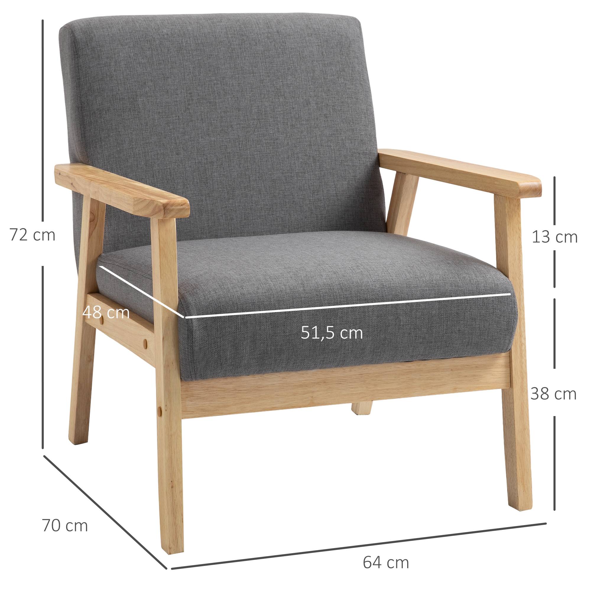 Fauteuil de style scandinave, chaise d'appoint, bois massif, aspect lin, 64 cm x 70 cm x 72 cm, gris et naturel - Image 5