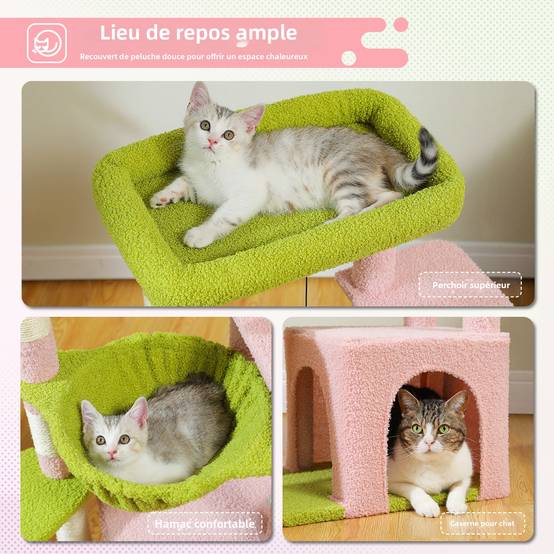 Pawzroad - Petit Arbre à Chat Multifonction 92 cm Rose PAWZ Road - Image 3